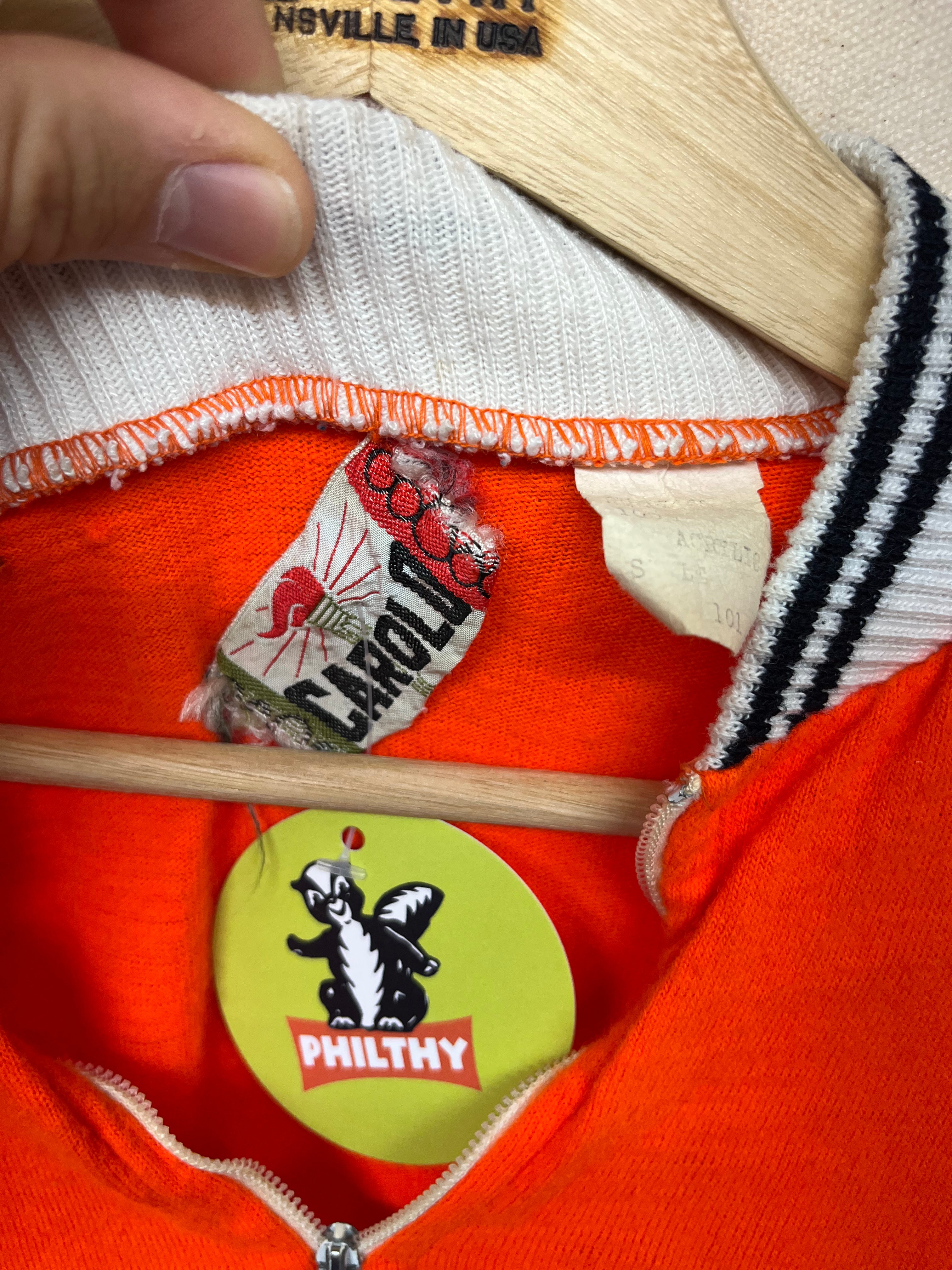 Vintage Neon Orange 70's Evansville Velo Sport Pepsi Carolo Wool Cycling Jersey: Large