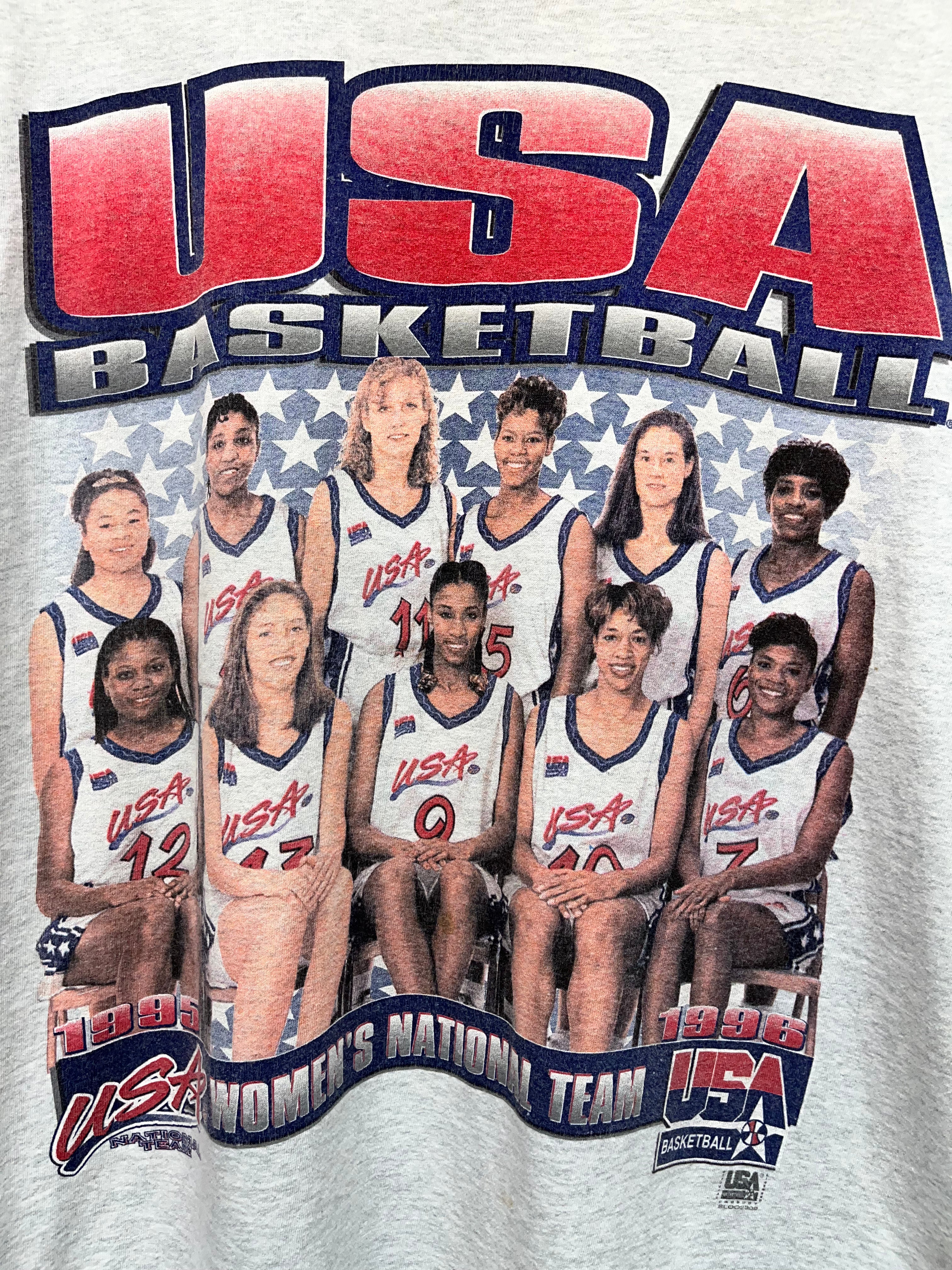 Vintage Womens USA Basketball Olympics National Team 1995 1996 Grey Rap T-Shirt: XL