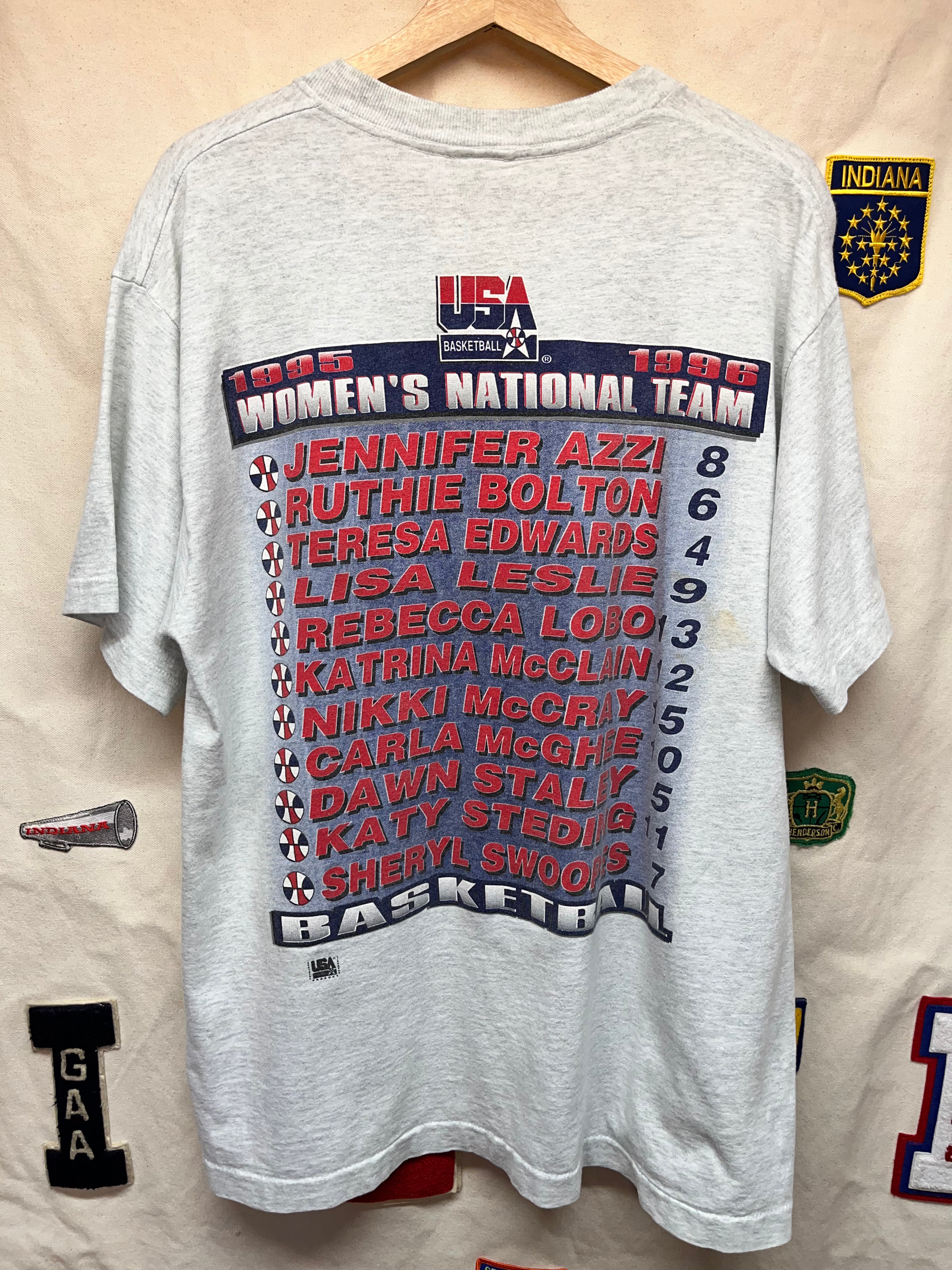 Vintage Womens USA Basketball Olympics National Team 1995 1996 Grey Rap T-Shirt: XL