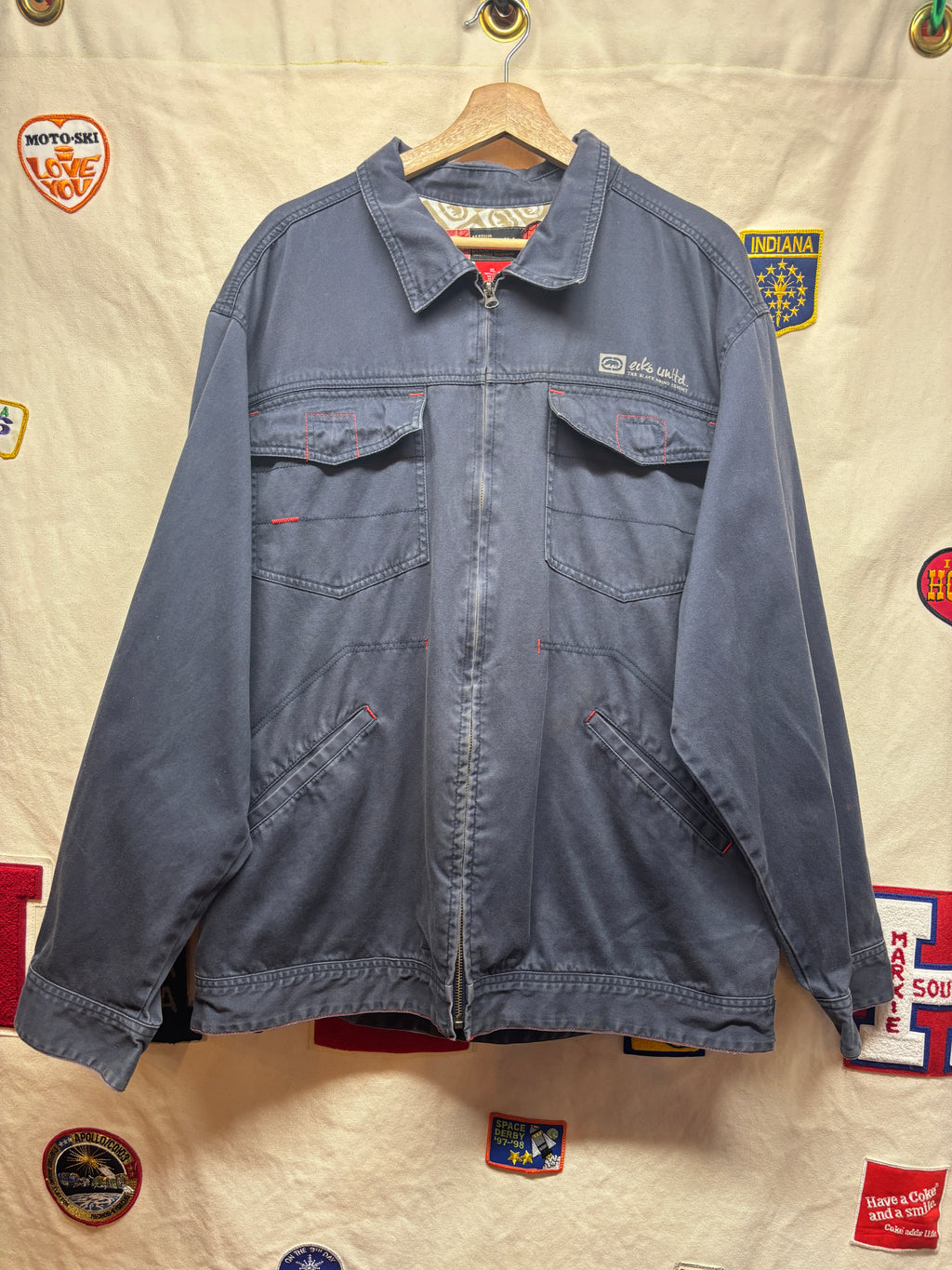 Vtg Ecko Unltd Spiderman Marvel Embroidered Y2K Work Jacket: XL