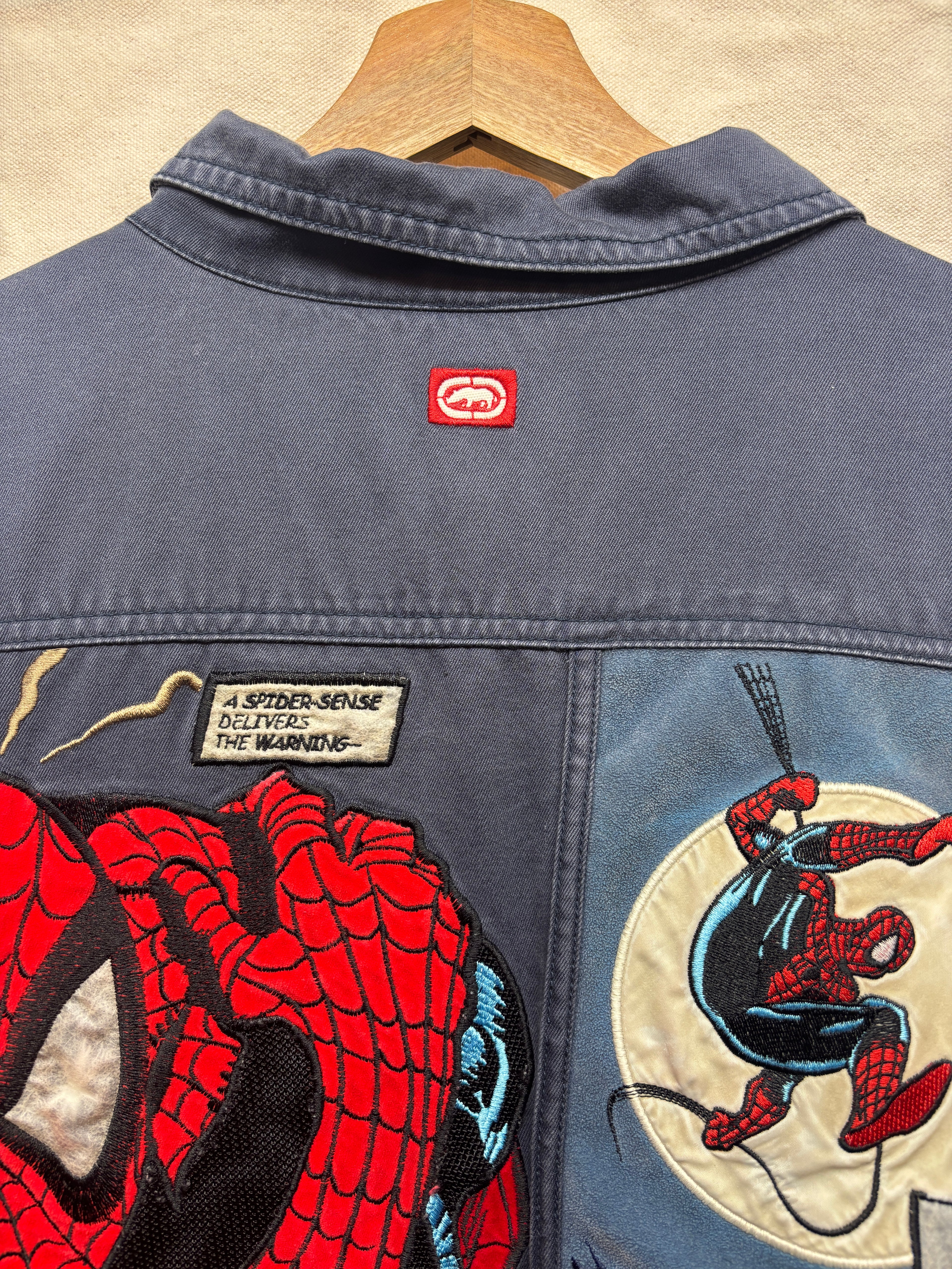 Vtg Ecko Unltd Spiderman Marvel Embroidered Y2K Work Jacket: XL