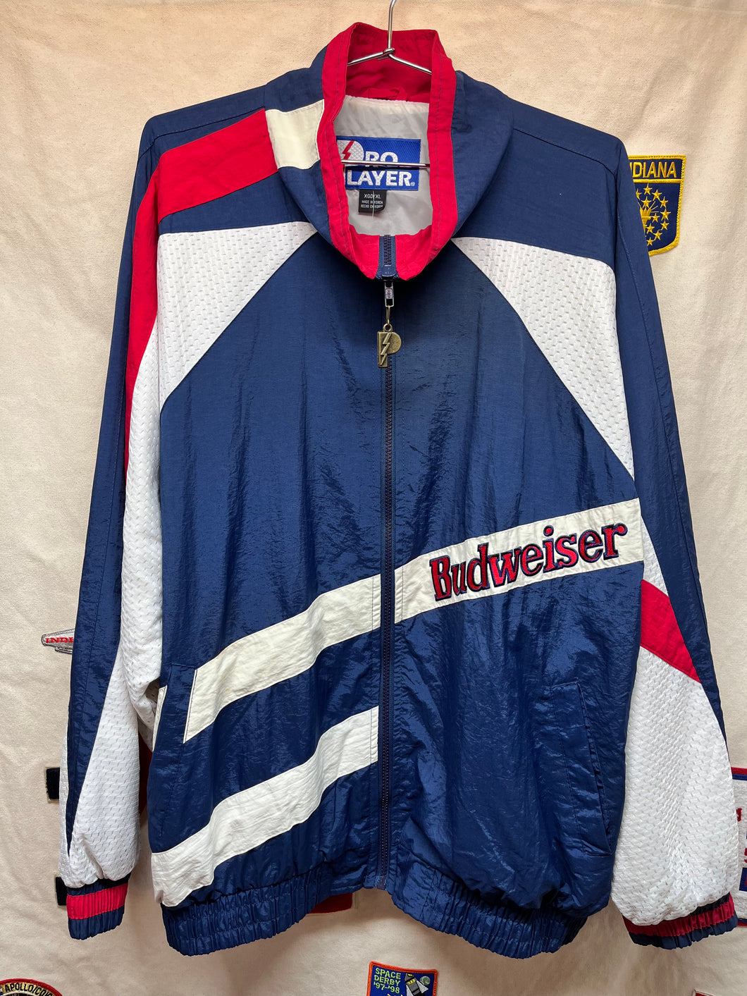 Vintage Budweiser Beer Pro Player Windbreaker Zip-Up Nylon Jacket: XL