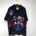 Vintage Dragonfly Black Graphic Biker Sunset Fringe Button Up Shirt: XL