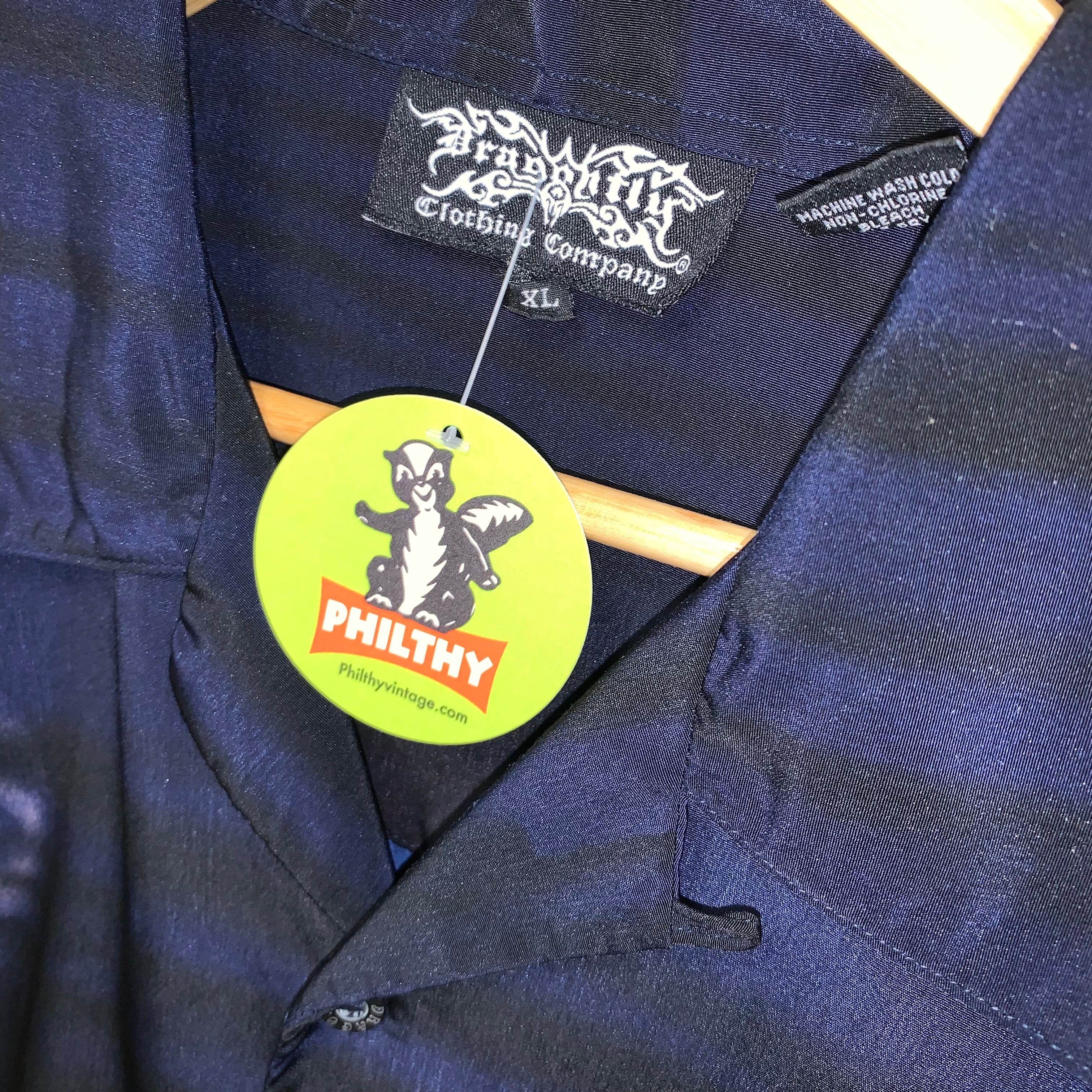 Vintage Dragonfly Black Graphic Biker Sunset Fringe Button Up Shirt: XL