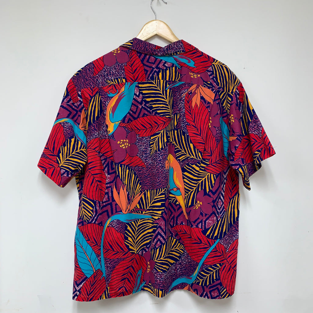 Vintage Hawaiian Red Purple Floral 90's Button Up Shirt: Large