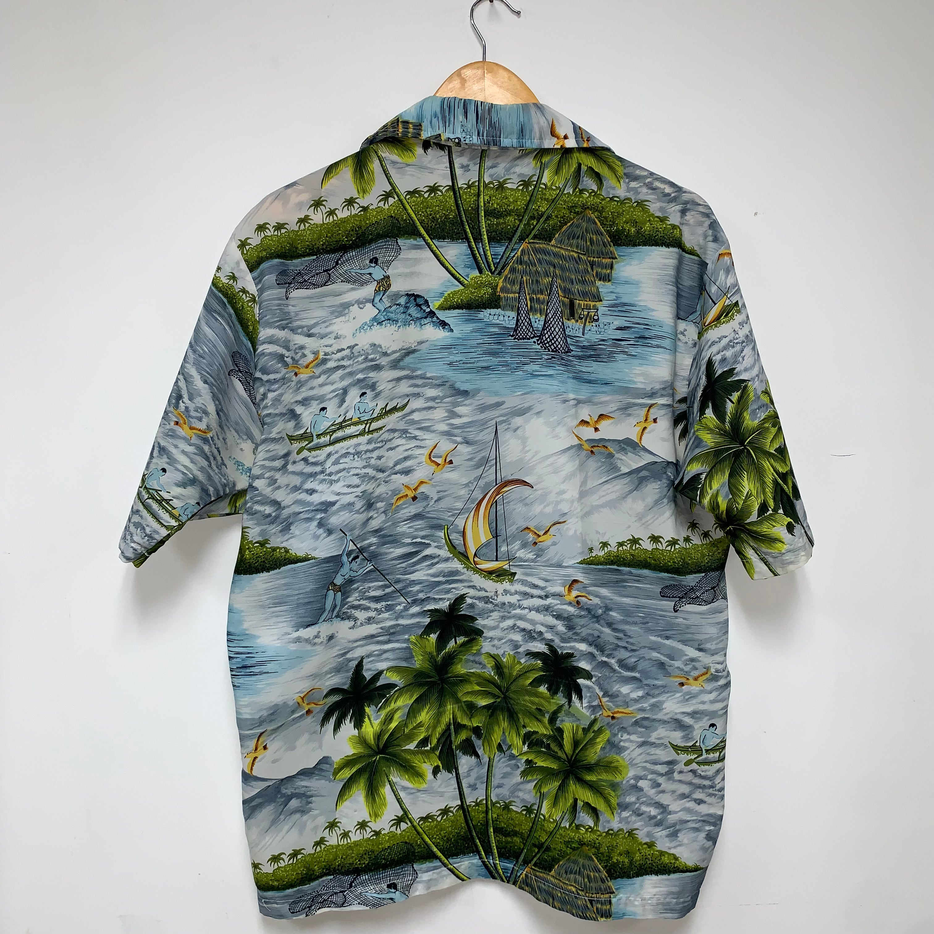 Vintage Hawaiian Hang Ten Landscape 80's Button Up Shirt: Medium