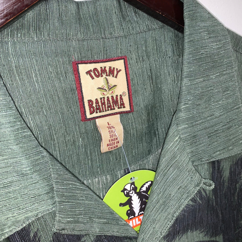 Vintage Tommy Bahama Palm Trees Hawaiian Silk Linen Button Up Shirt: Large