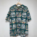 Vintage Fishing Boat Hawaiian Joe Kealoha Teal Button Up Shirt: Large