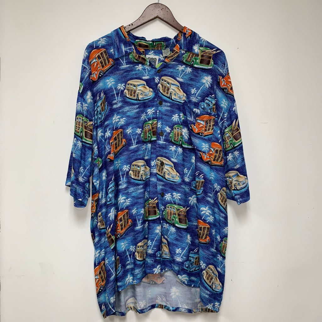 Vintage Ocean Current Blue Hawaiian Rayon Button Up Shirt: XL