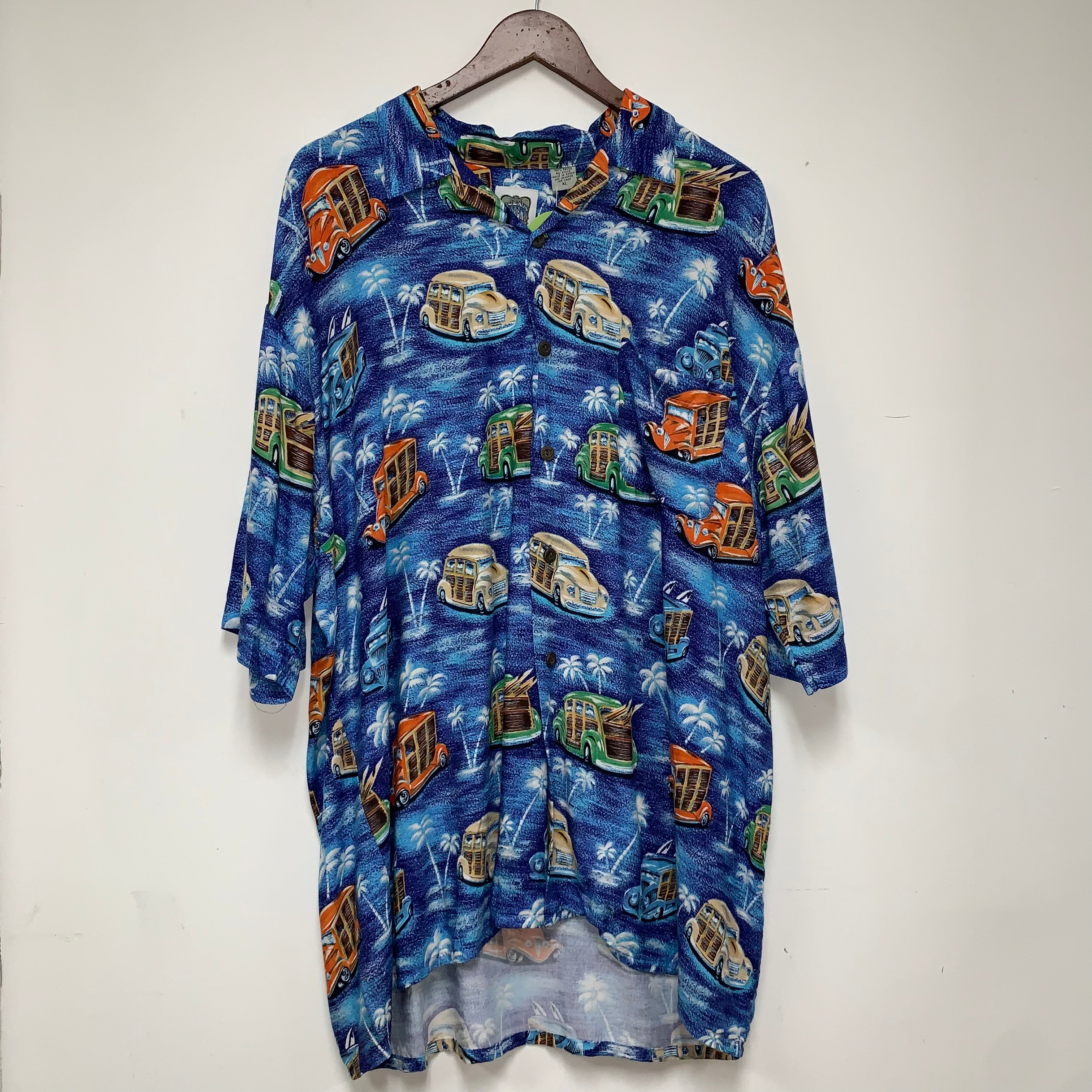 Vintage Ocean Current Blue Hawaiian Rayon Button Up Shirt: XL