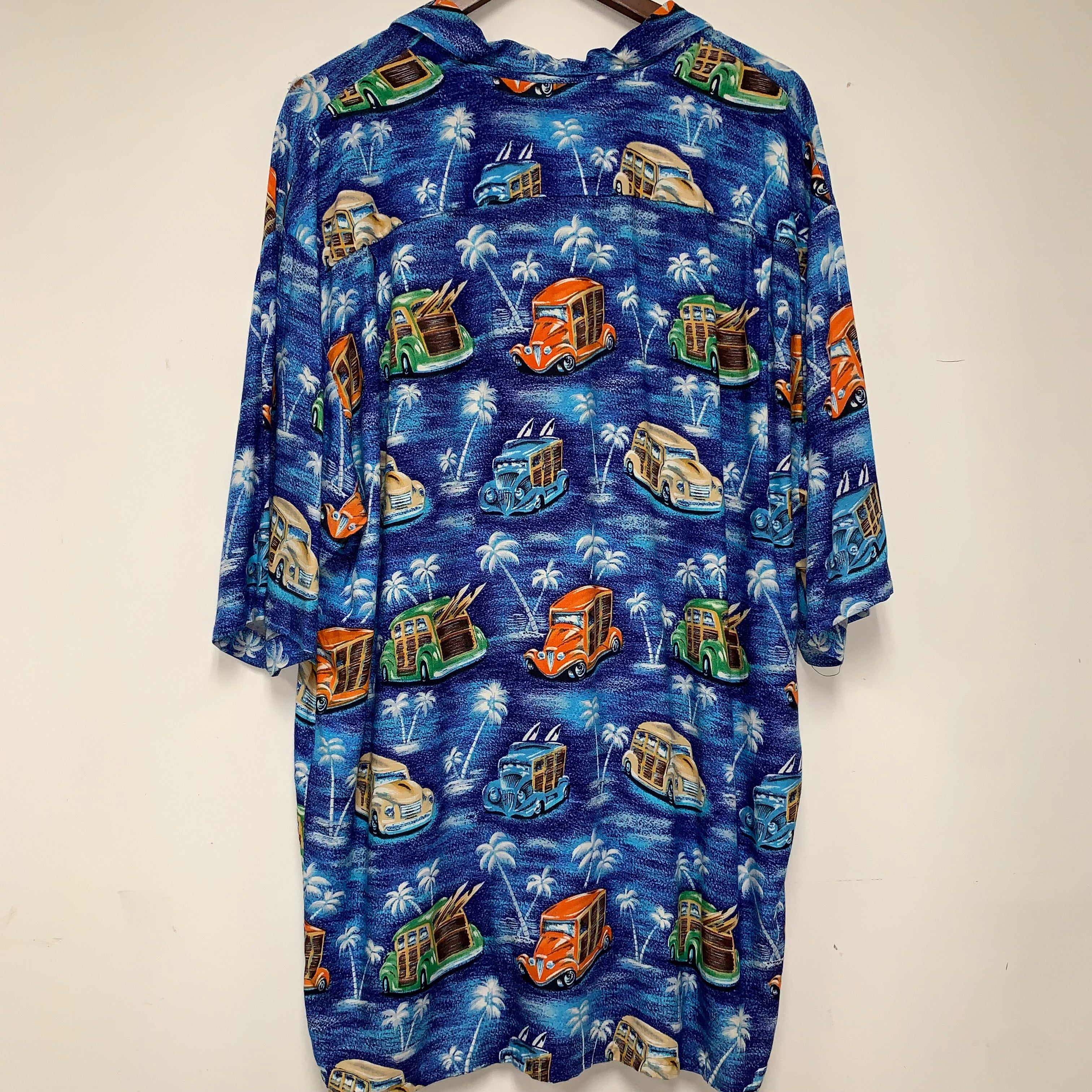 Vintage Ocean Current Blue Hawaiian Rayon Button Up Shirt: XL