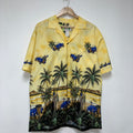 Vintage Yellow Palm Trees Cars Landscape Hawaiian Shirt: XL