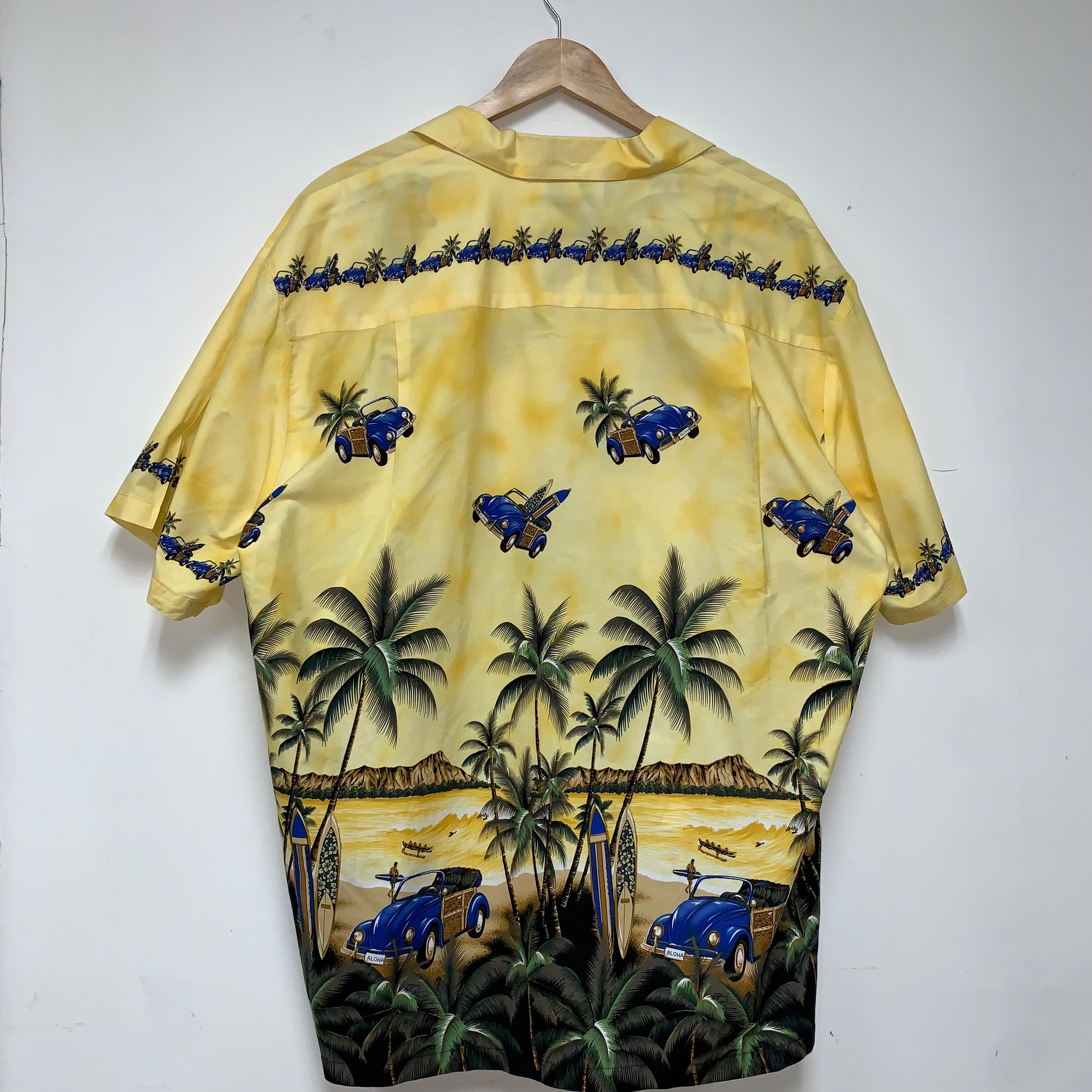 Vintage Yellow Palm Trees Cars Landscape Hawaiian Shirt: XL