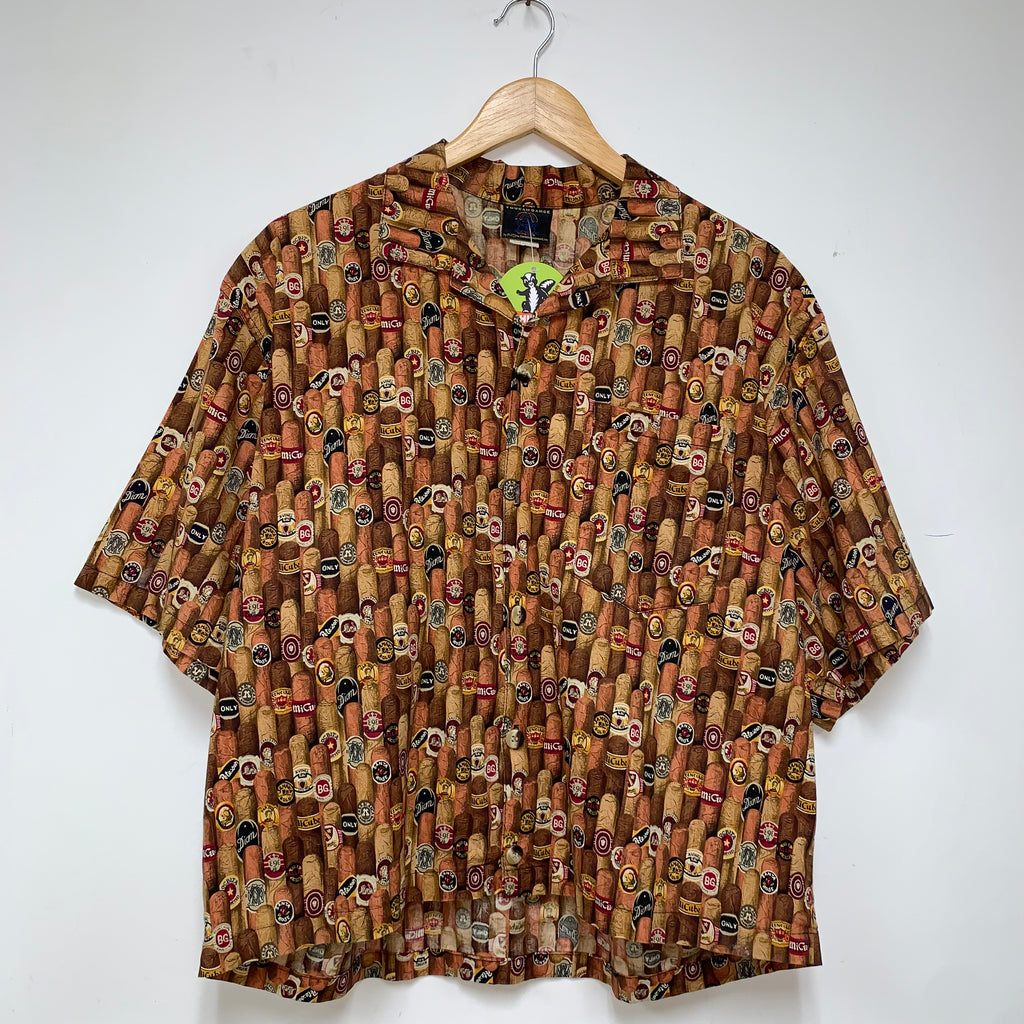 Vintage Cigars Cuban Toucan Dance Button Up Camp Shirt: Large