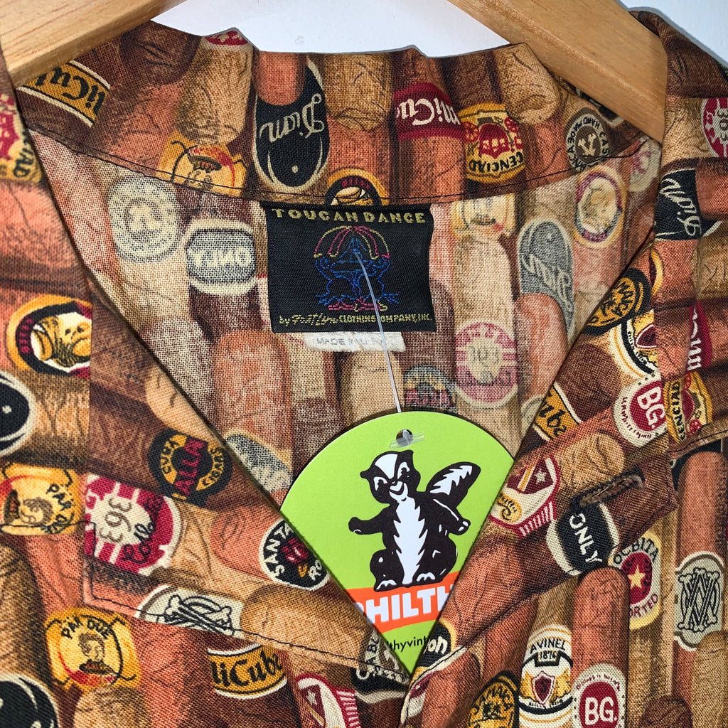 Vintage Cigars Cuban Toucan Dance Button Up Camp Shirt: Large