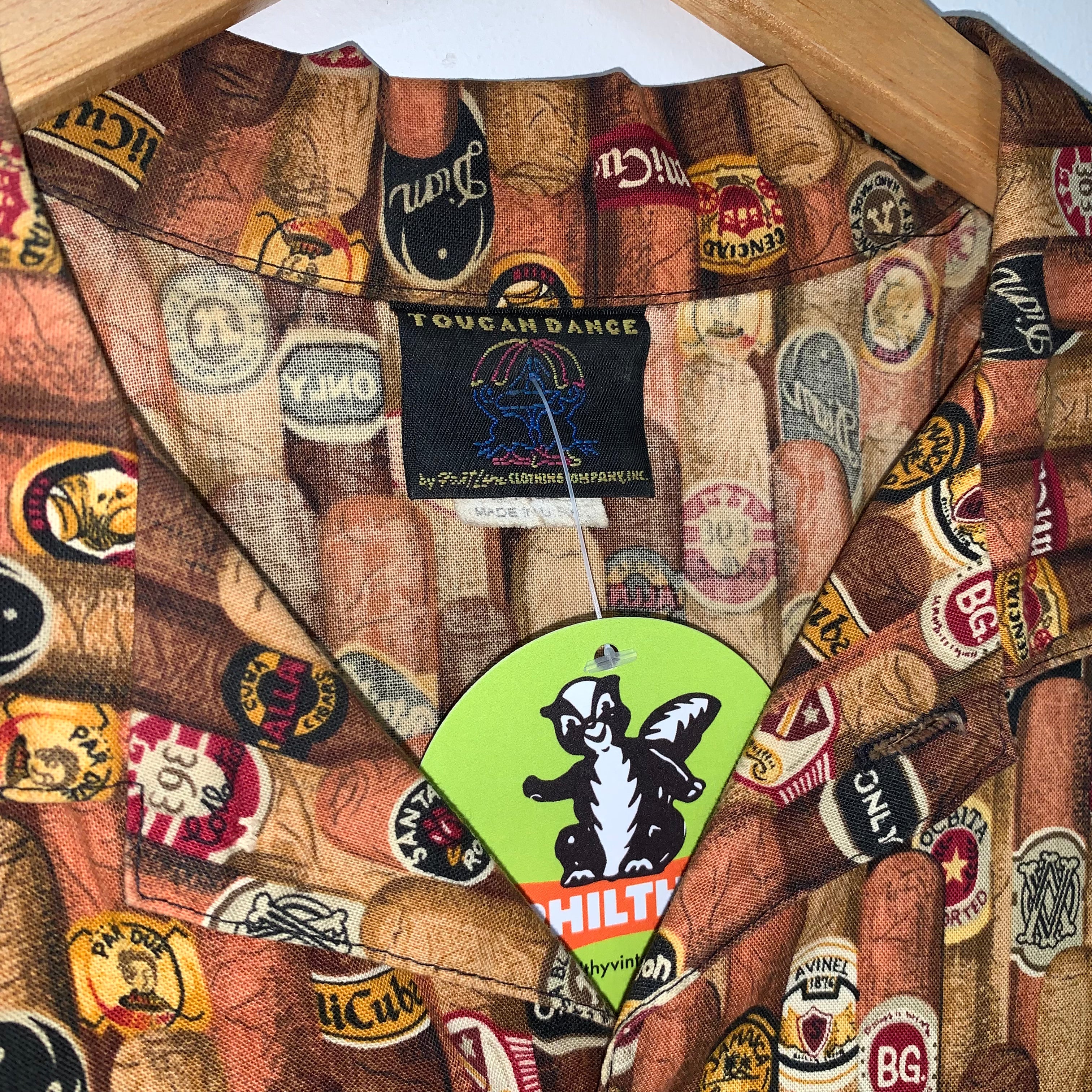 Vintage Cigars Cuban Toucan Dance Button Up Camp Shirt: Large