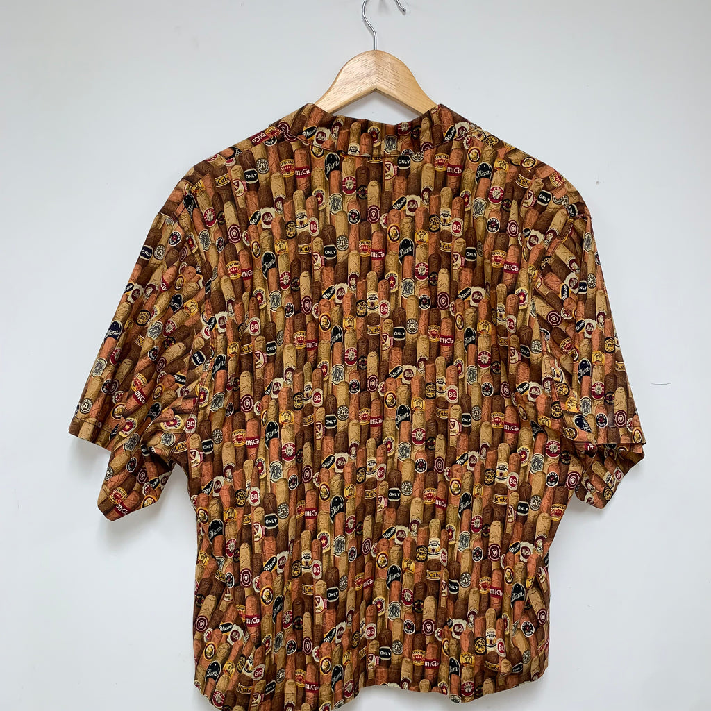 Vintage Cigars Cuban Toucan Dance Button Up Camp Shirt: Large