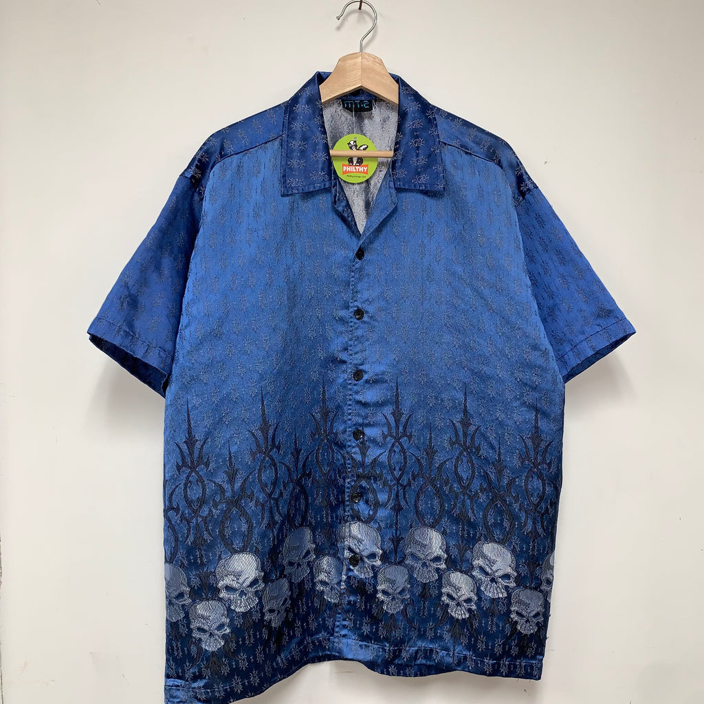 Vintage Y2K Skull Blue MT:2 Button Up Shirt: Large