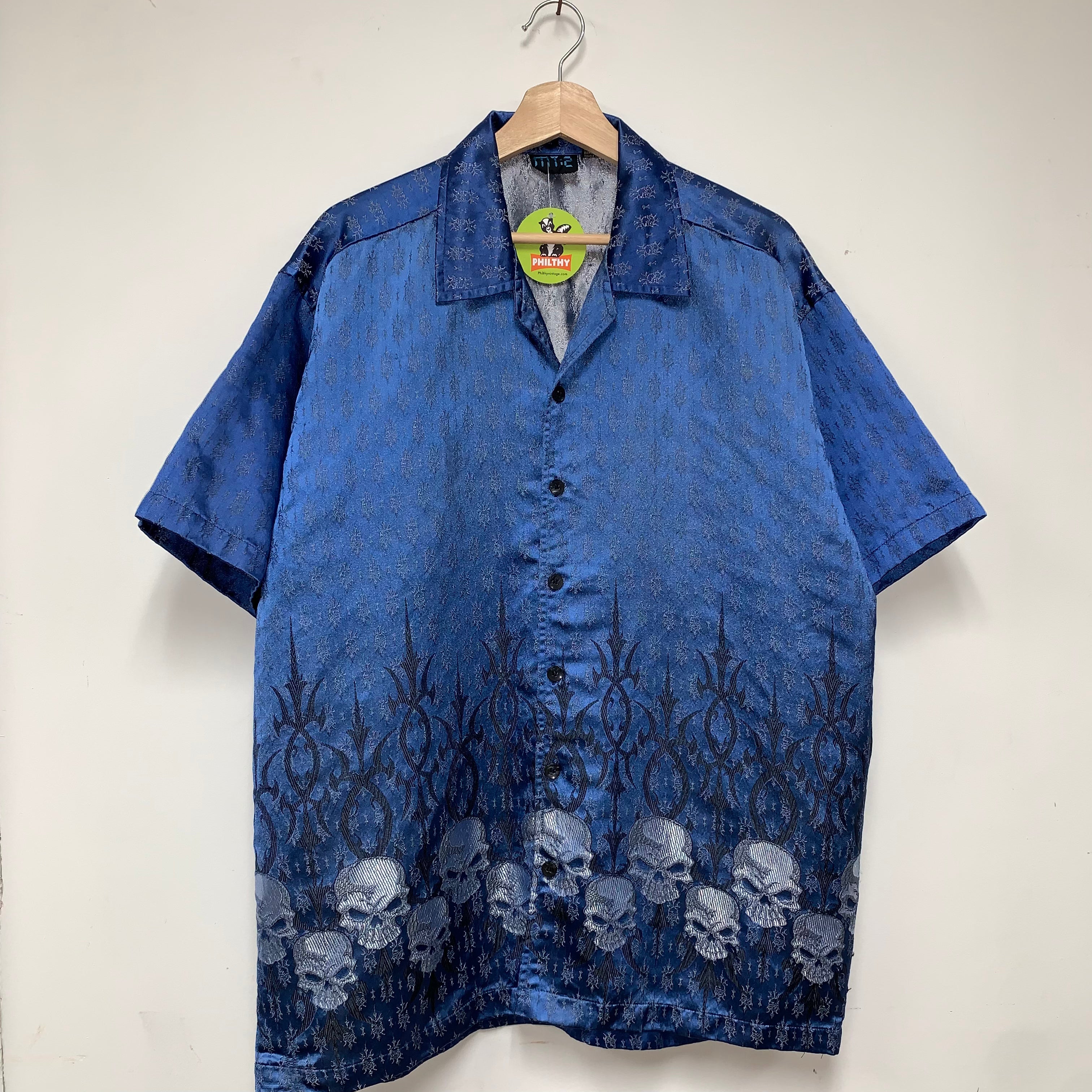 Vintage Y2K Skull Blue MT:2 Button Up Shirt: Large