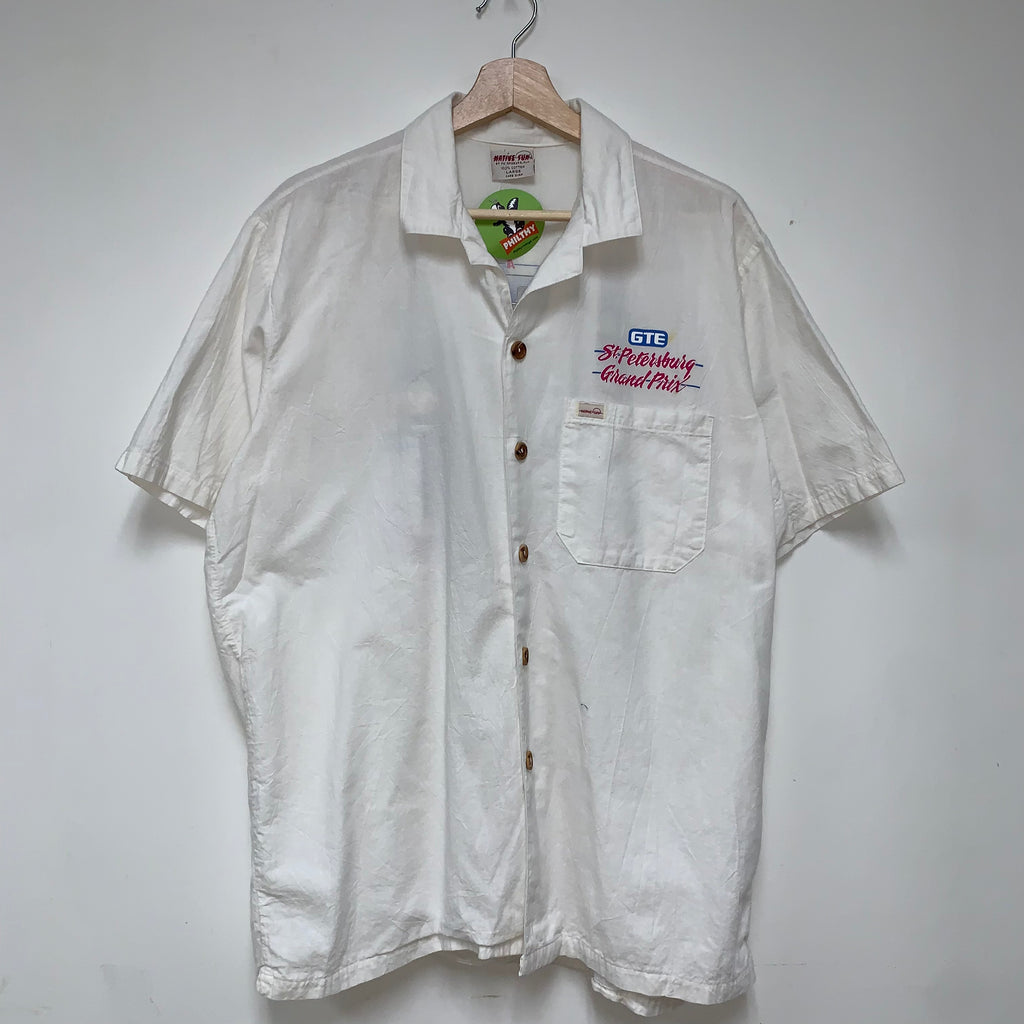 Vintage St.Petersburgh Grand Prix GTE Car ShowNative Sun Printed Button Up Shirt: Large