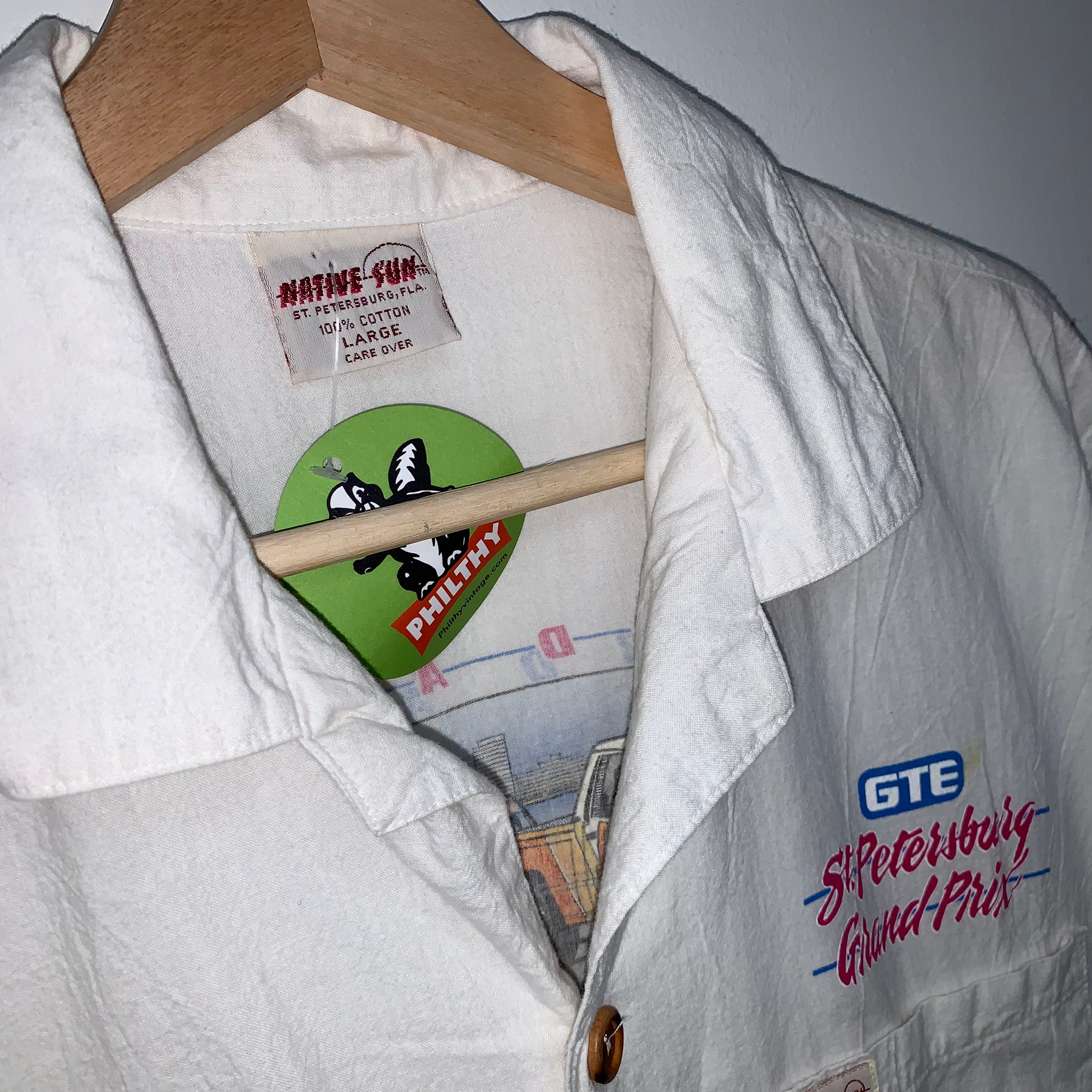 Vintage St.Petersburgh Grand Prix GTE Car ShowNative Sun Printed Button Up Shirt: Large