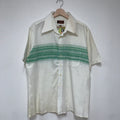 Vintage Arrow Linen 70's White Green Stripe Button Up Short Sleeve Shirt: XL