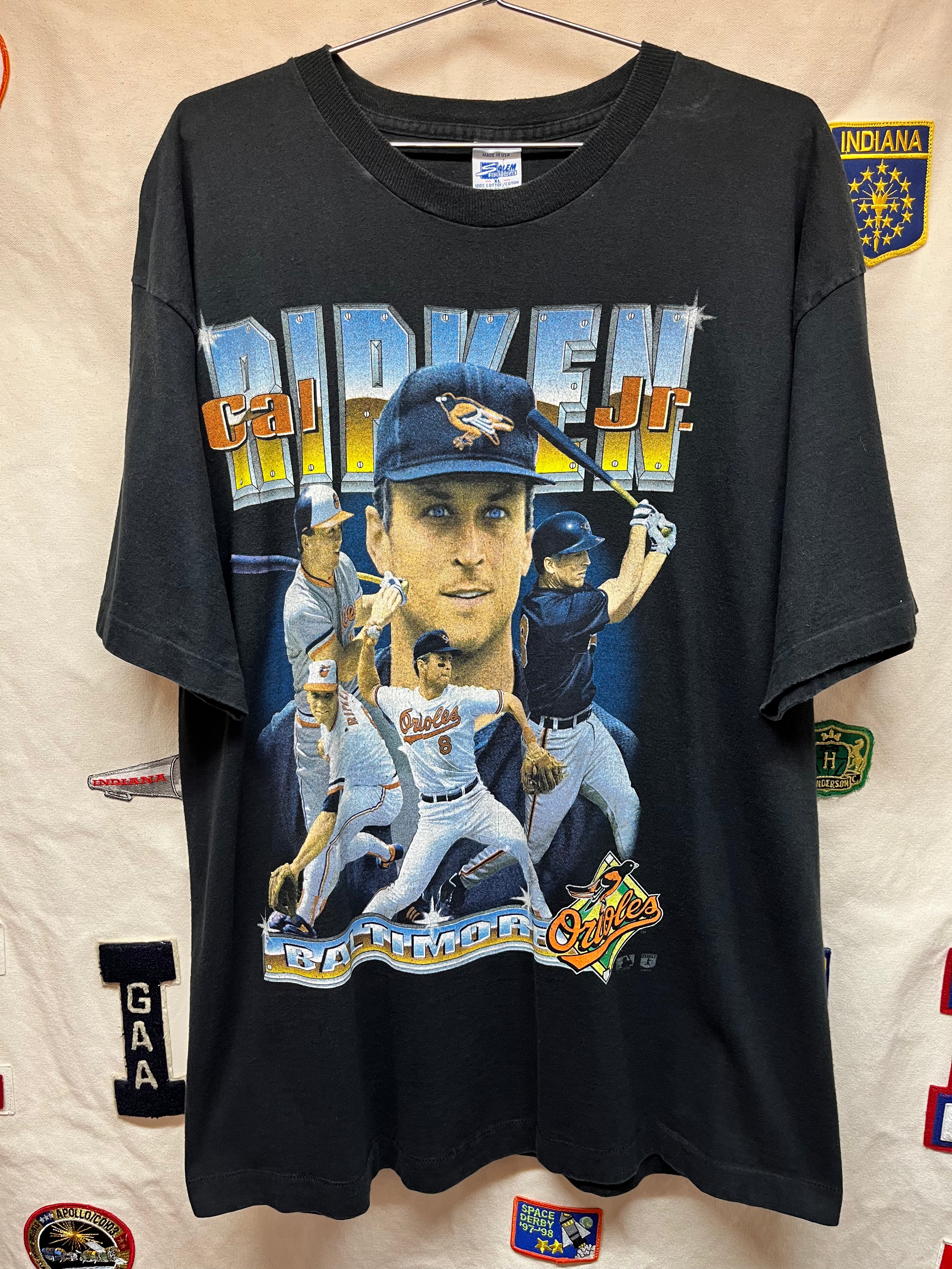 Vintage Cal Ripken Baltimore Orioles Salem Sportswear MLB Baseball Rap Black T-Shirt: XL