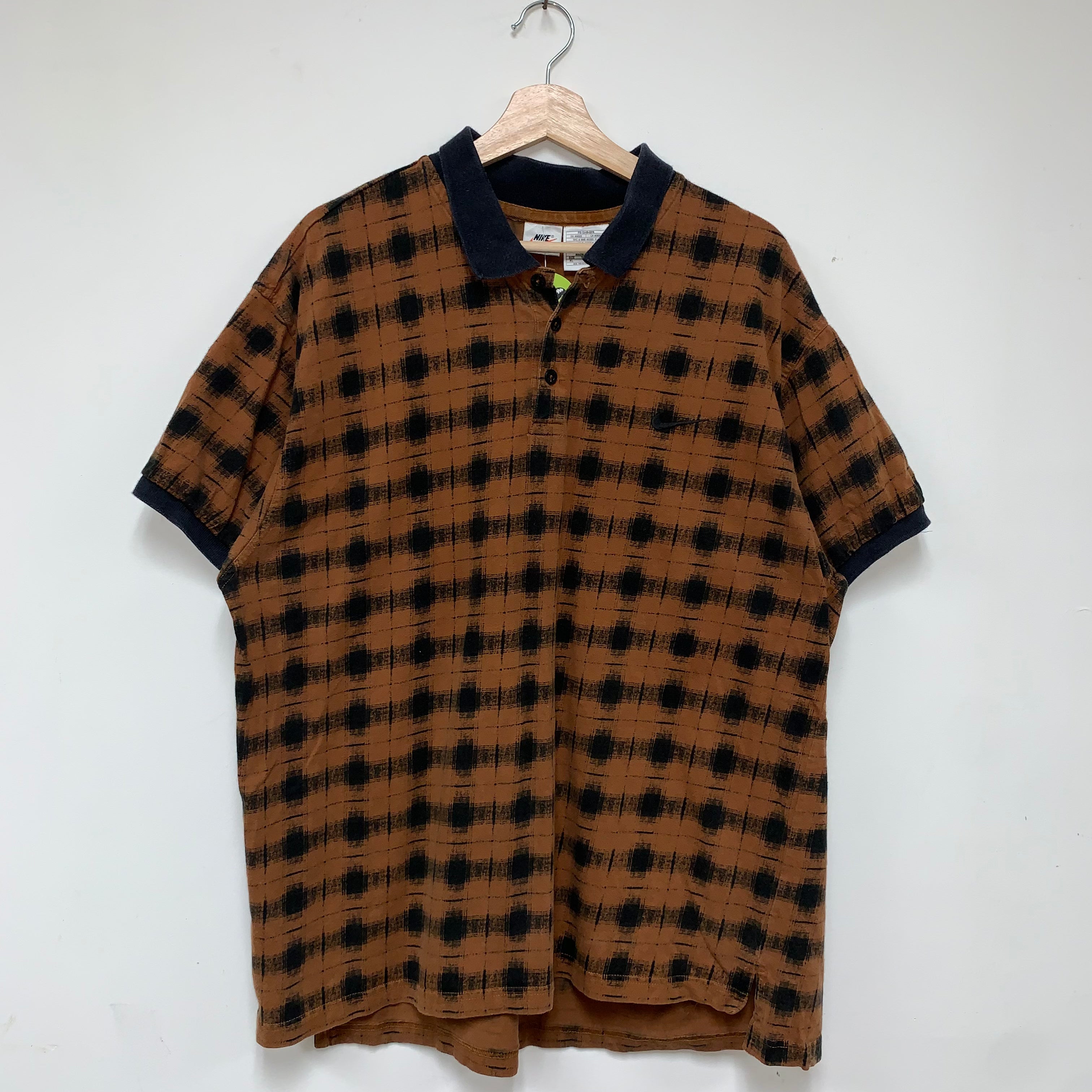 Vintage Nike Shadow Plaid 90's Golf Polo Shirt: XL