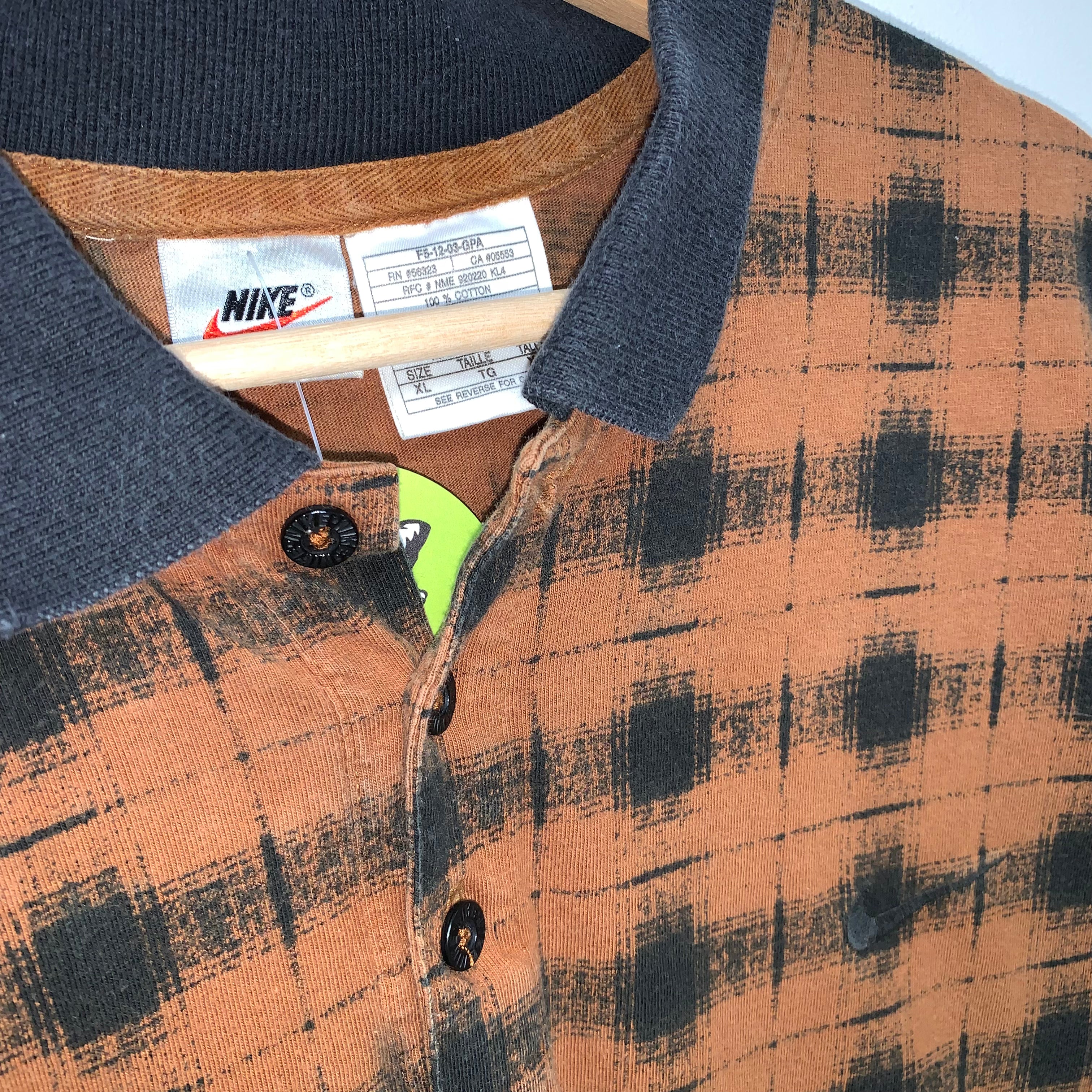 Vintage Nike Shadow Plaid 90's Golf Polo Shirt: XL