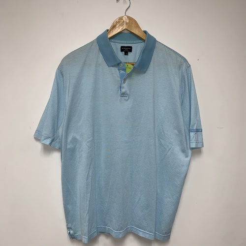 Burberry Golf Light Blue Stripe Polo Shirt: Large