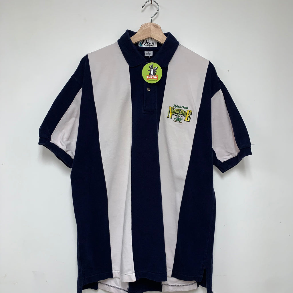 Vintage University of Notre Dame Fighting Irish Dynasty Stripe Polo Shirt: XL