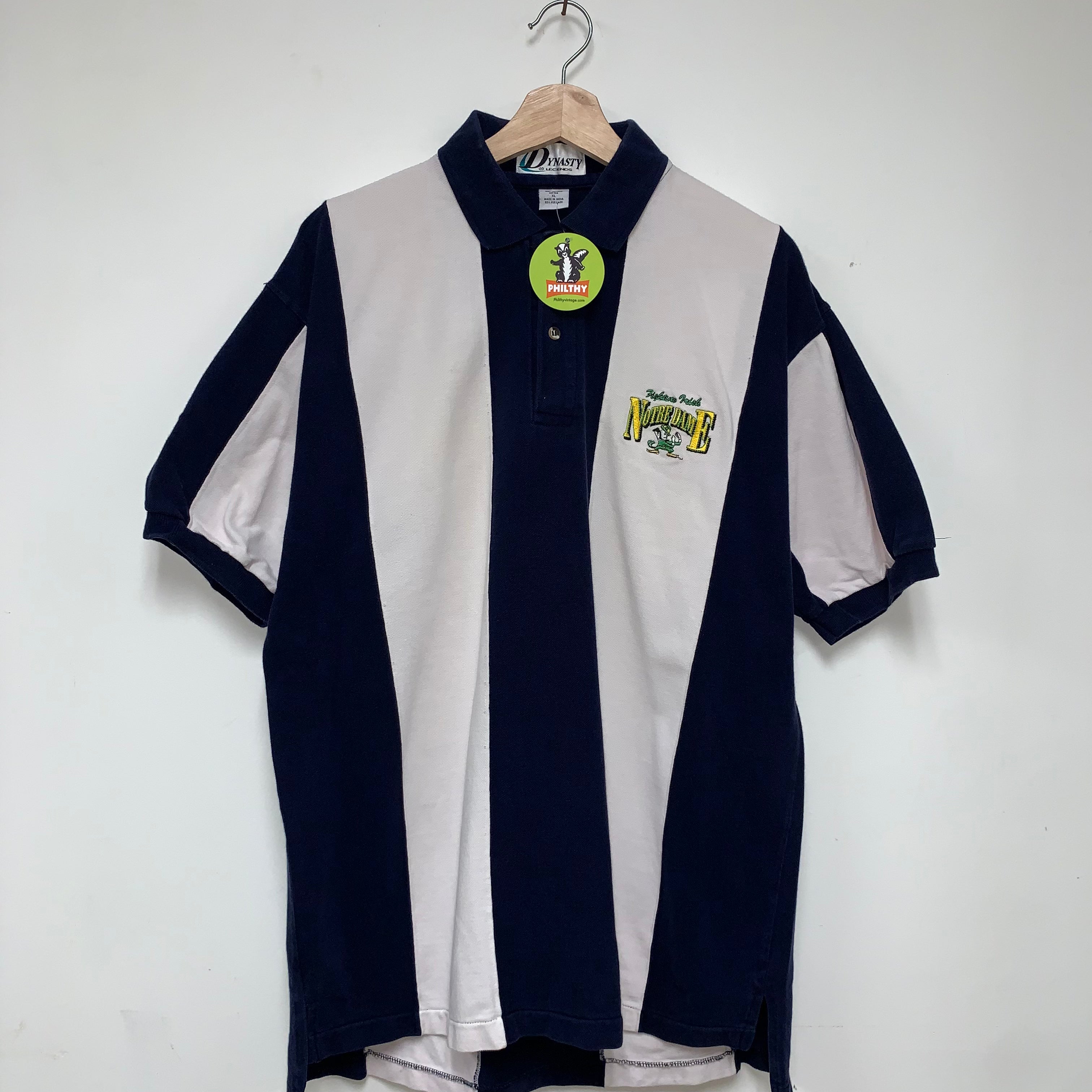 Vintage University of Notre Dame Fighting Irish Dynasty Stripe Polo Shirt: XL