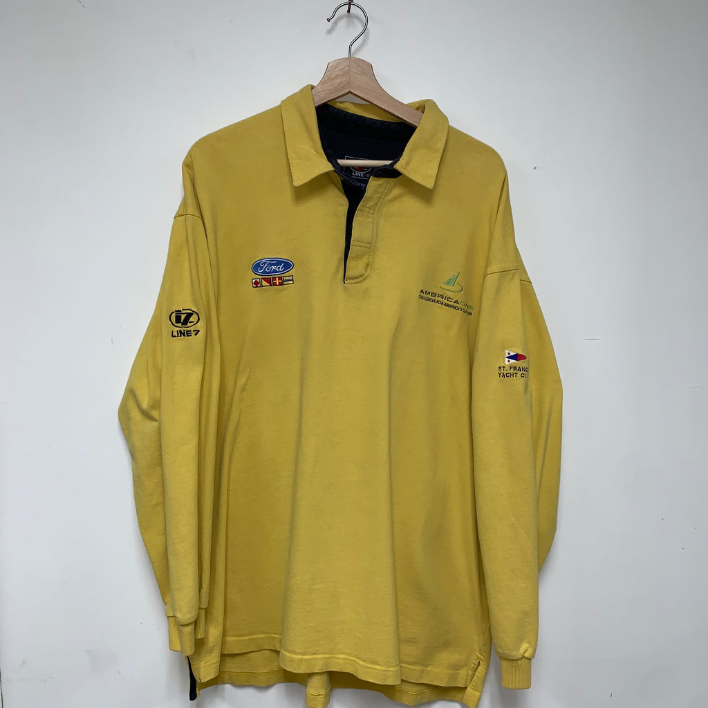 Vintage Ford America One Yacht Boat Race Yellow Rugby Shirt: XL