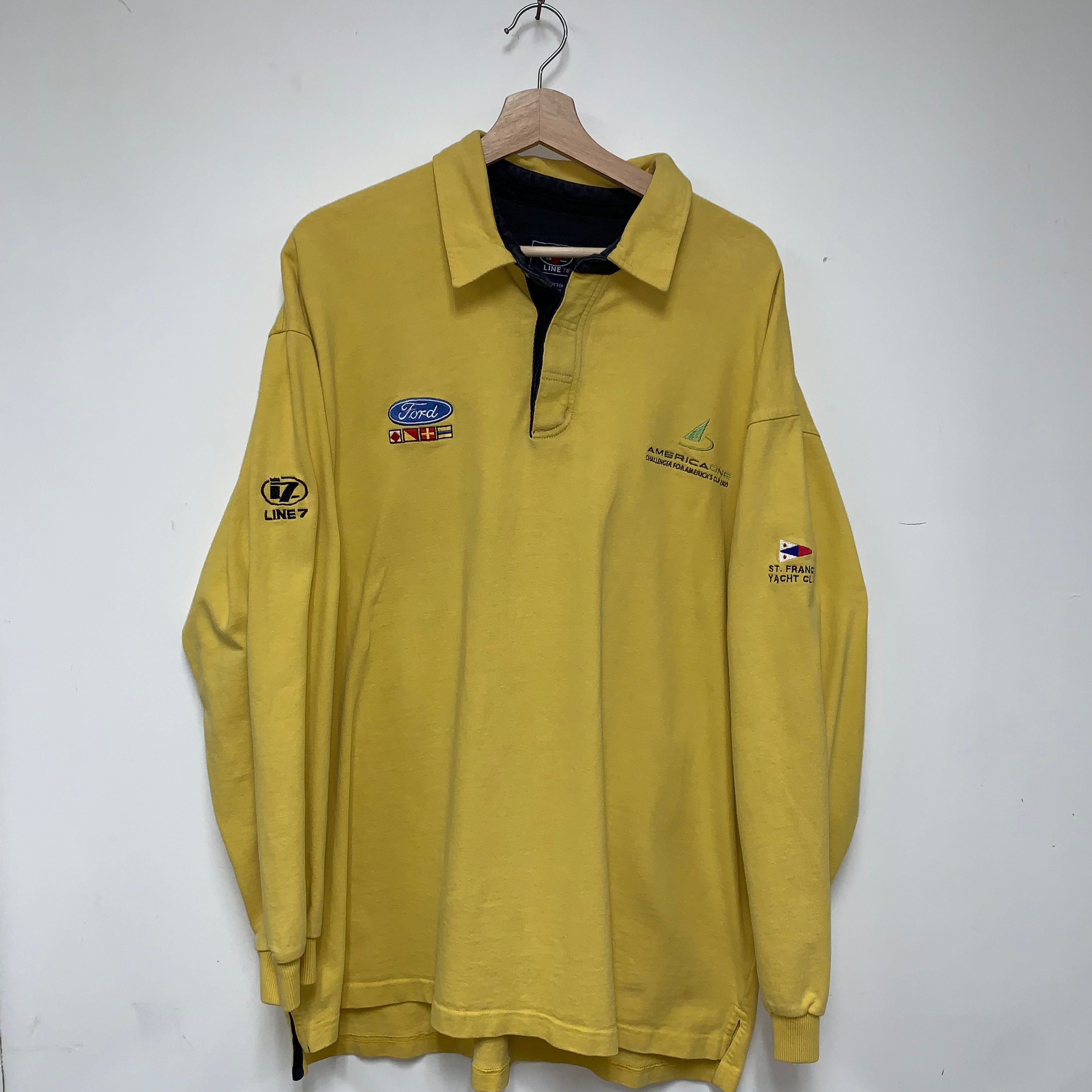 Vintage Ford America One Yacht Boat Race Yellow Rugby Shirt: XL