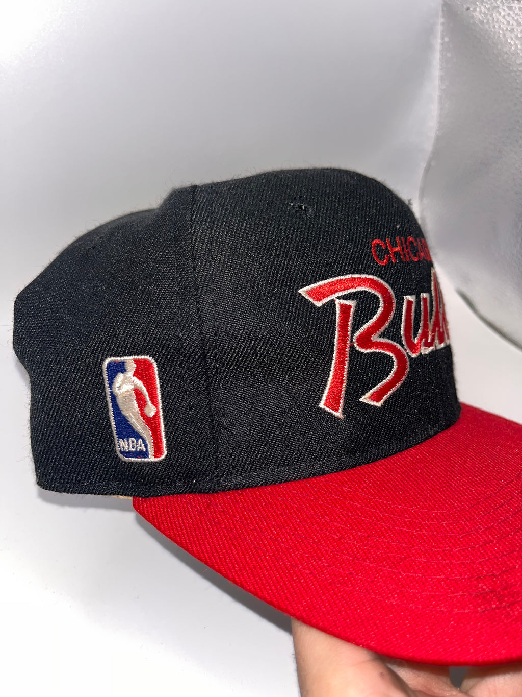 Vintage Chicago Bulls Script Black Red NBA Sports Specialties 90's Snapback Hat