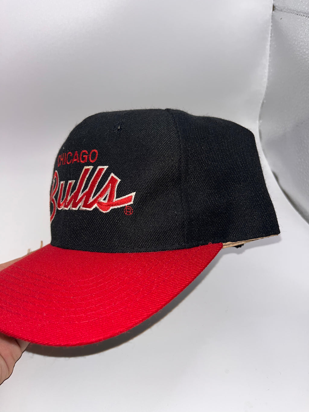 Vintage Chicago Bulls Script Black Red NBA Sports Specialties 90's Snapback Hat
