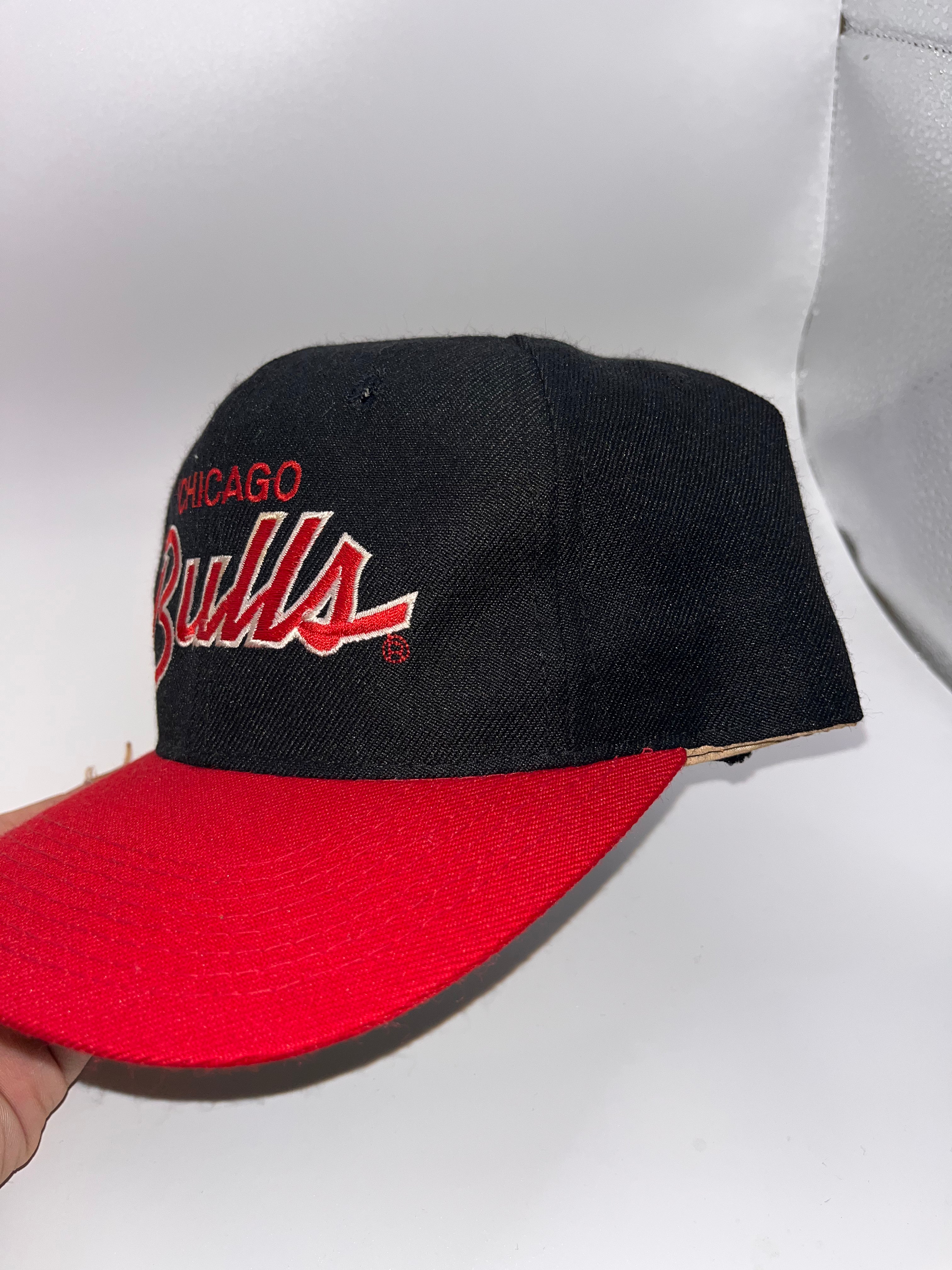Vintage Chicago Bulls Script Black Red NBA Sports Specialties 90's Snapback Hat
