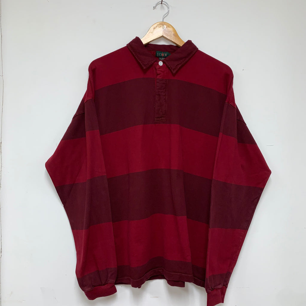 Vintage J Crew Oarsmen Red Tonal Stripe Cotton Rugby Shirt: Large