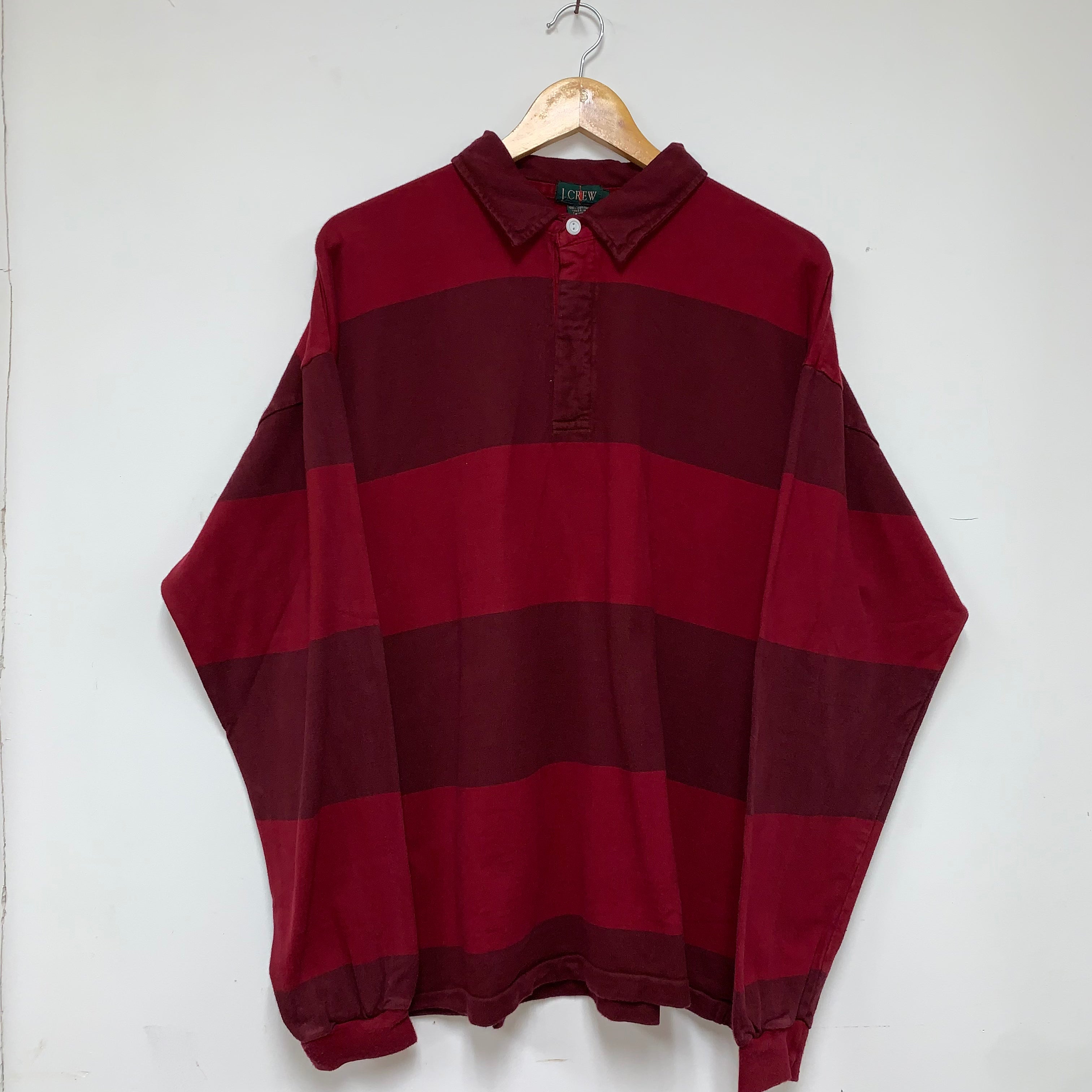 Vintage J Crew Oarsmen Red Tonal Stripe Cotton Rugby Shirt: Large