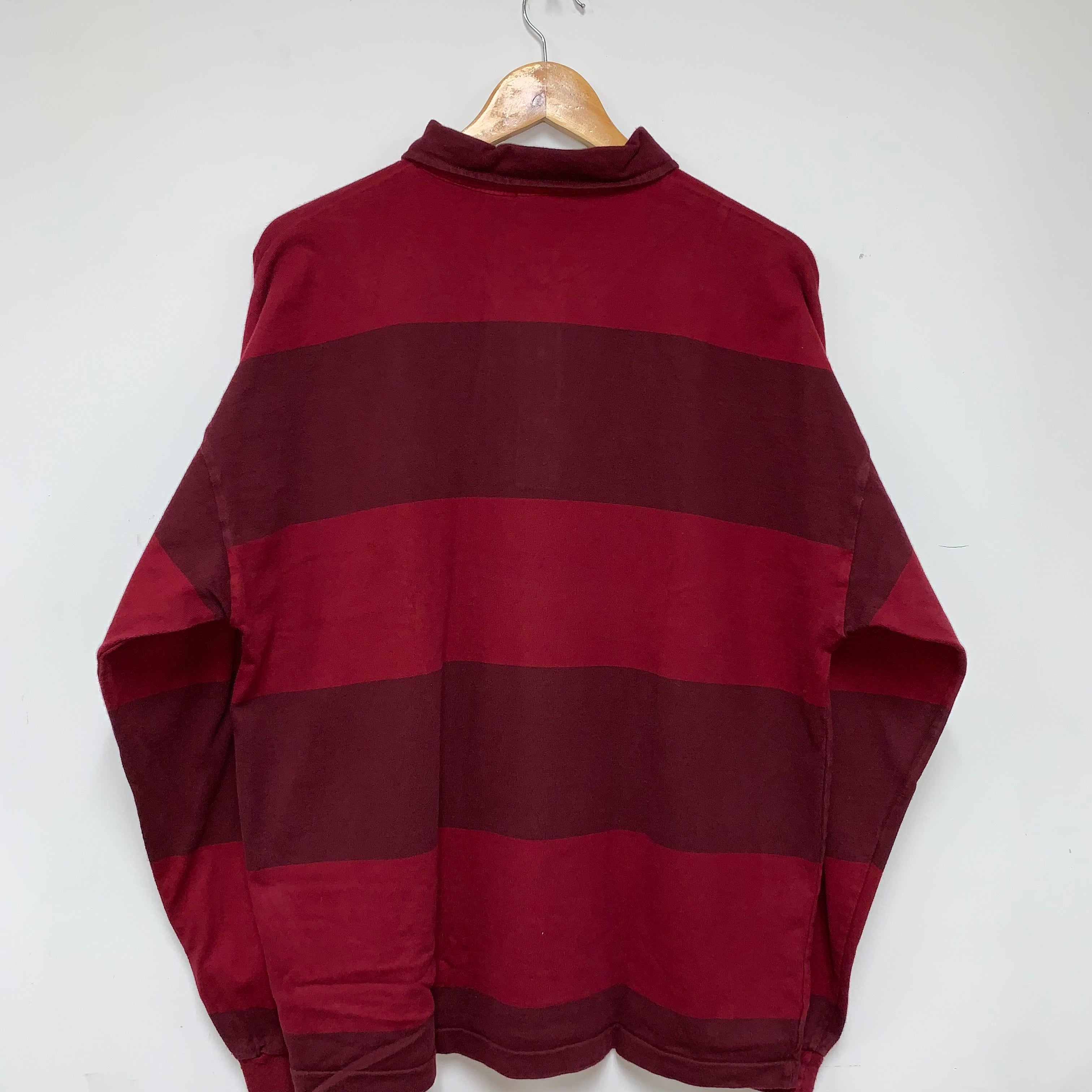 Vintage J Crew Oarsmen Red Tonal Stripe Cotton Rugby Shirt: Large