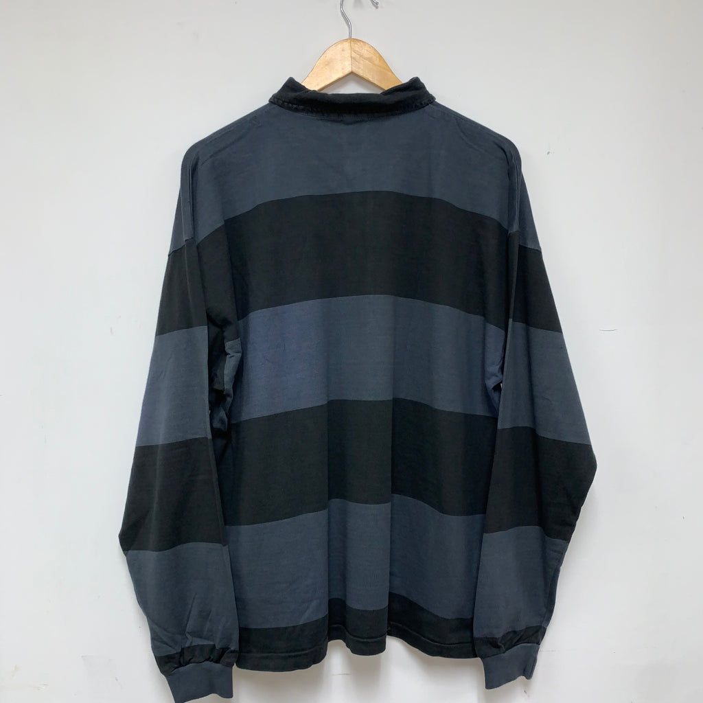 Vintage J Crew Black Gray Stripe Cotton Rugby Shirt: Large