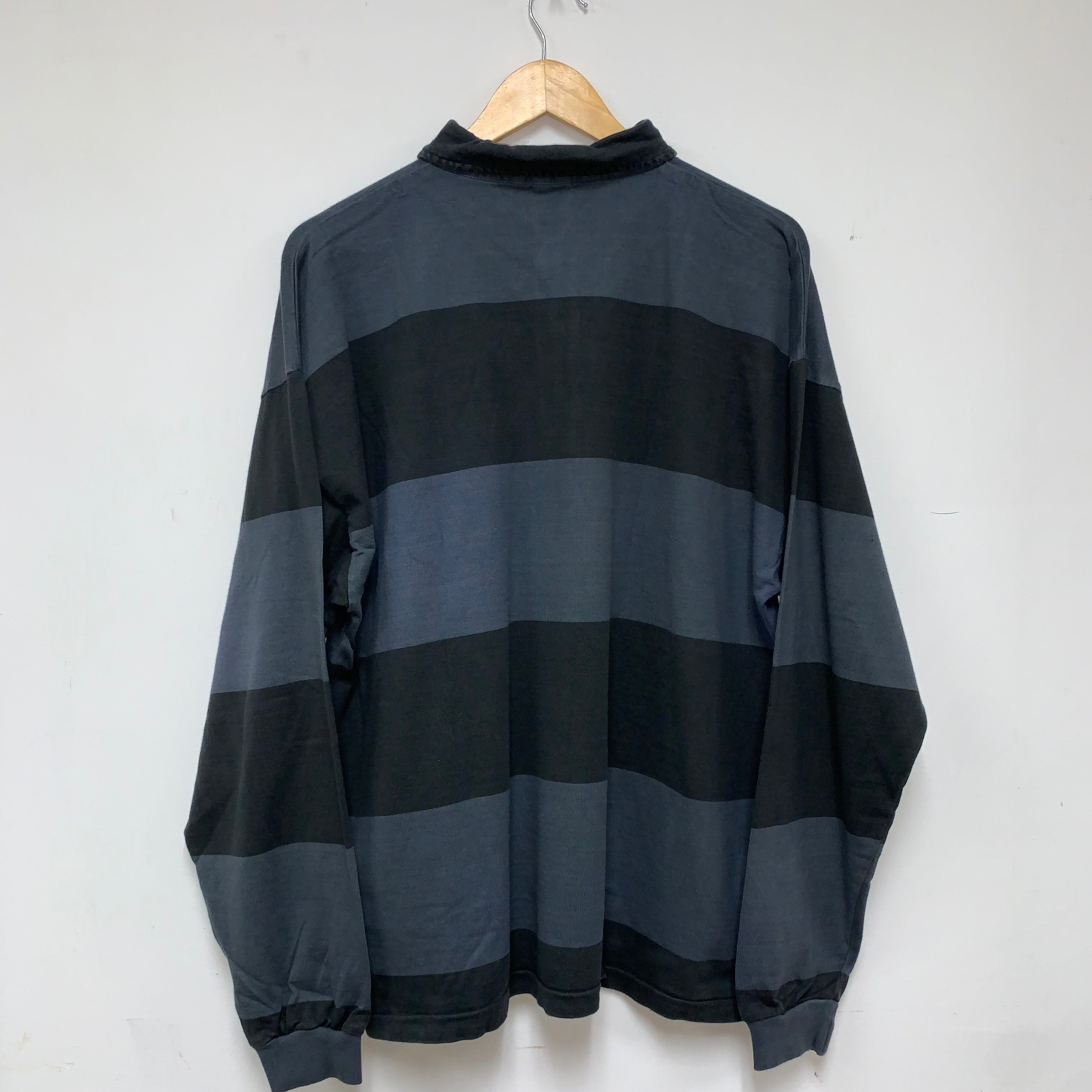 Vintage J Crew Black Gray Stripe Cotton Rugby Shirt: Large