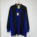 Vintage St.Johns Bay Blue Black Stripe Cotton Rugby Shirt: Large