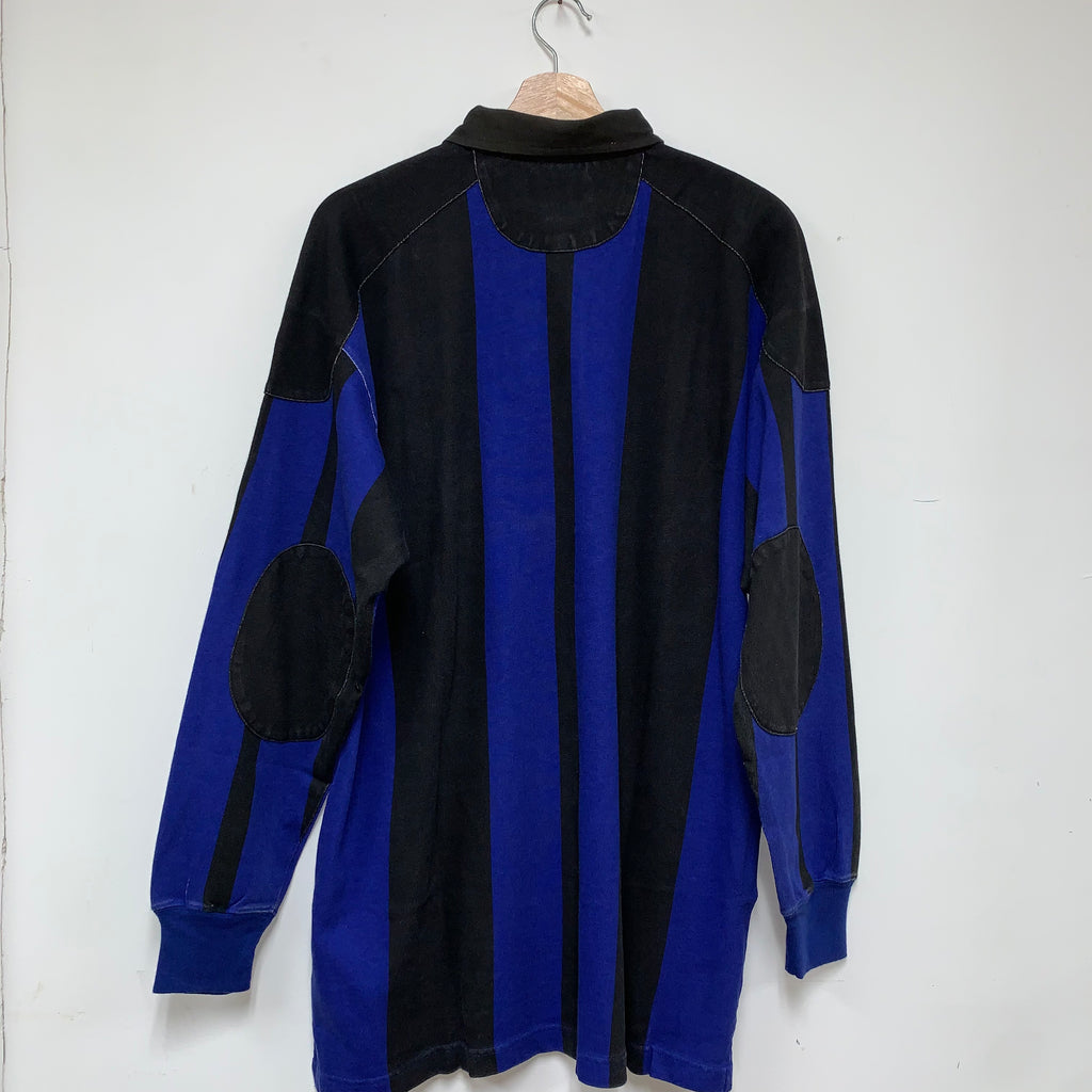 Vintage St.Johns Bay Blue Black Stripe Cotton Rugby Shirt: Large