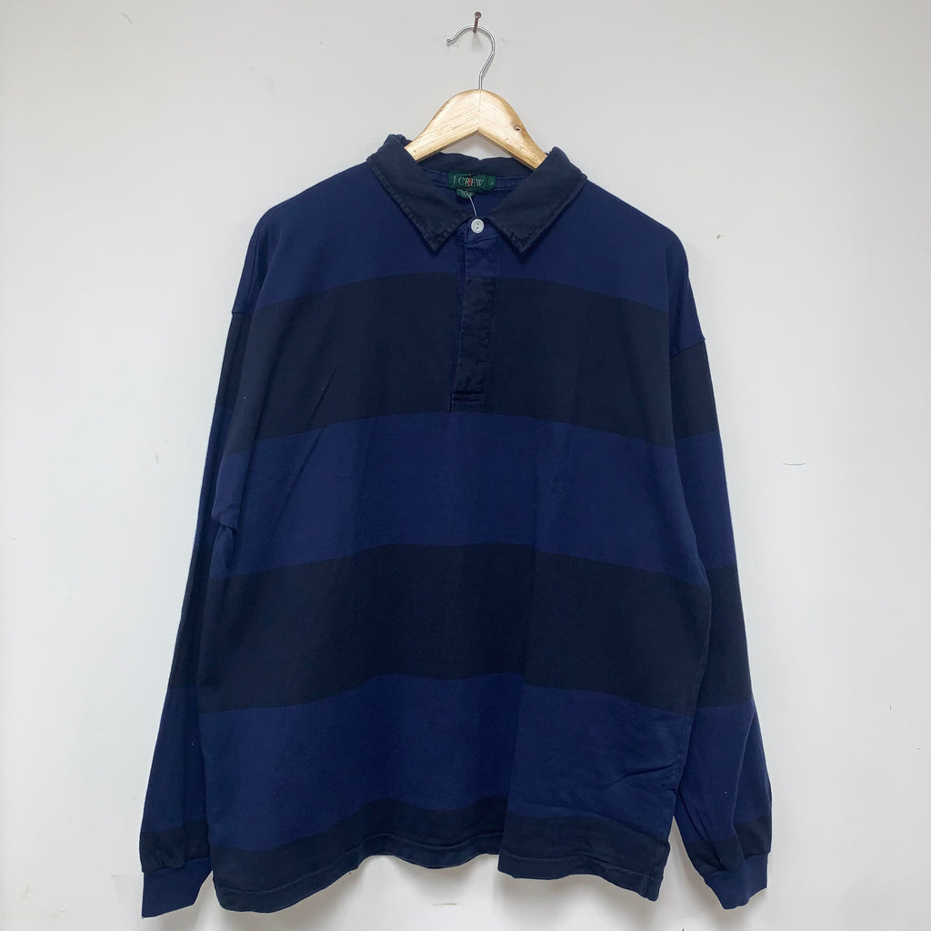 Vintage J Crew Navy Blue Stripe Cotton Rugby Shirt: Large