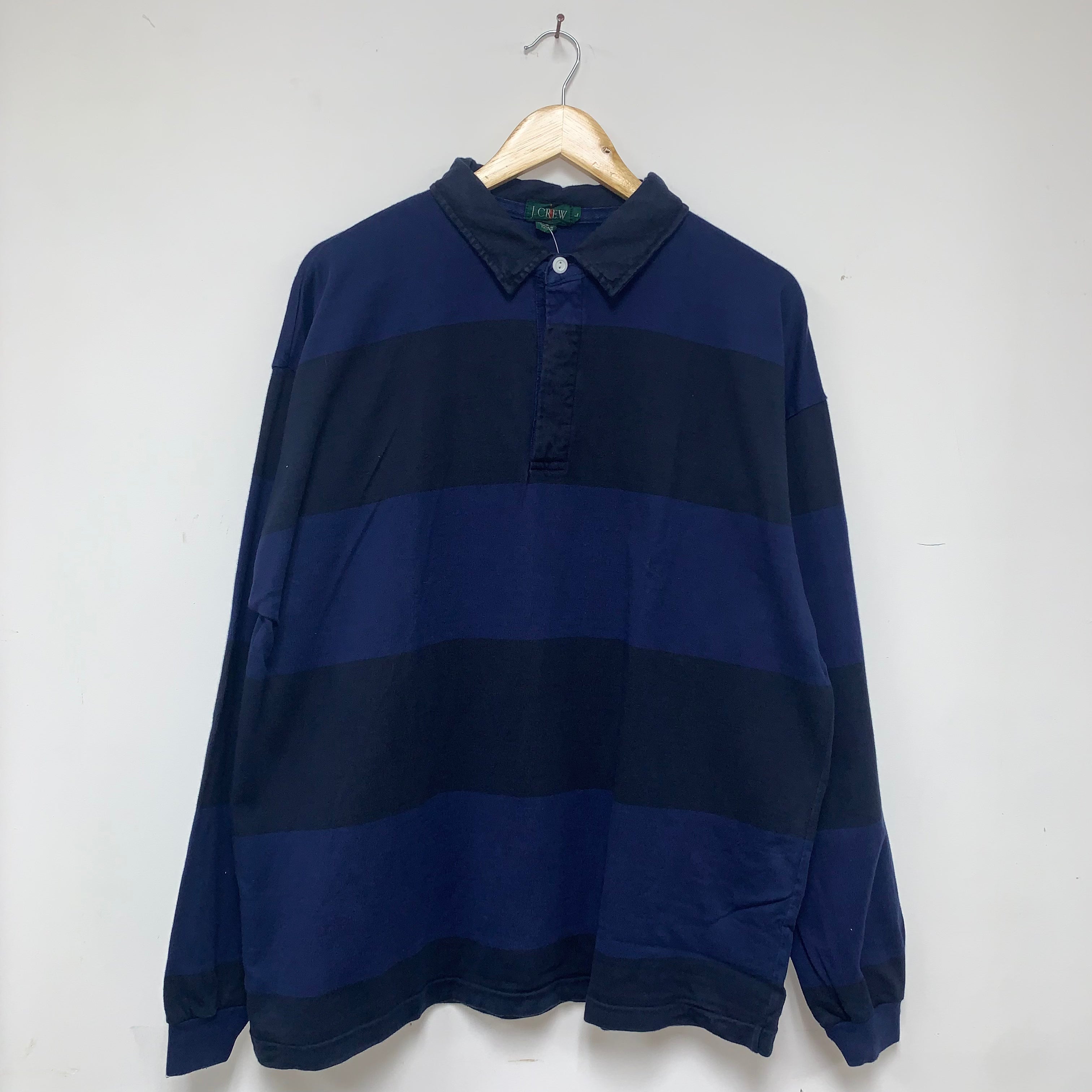 Vintage J Crew Navy Blue Stripe Cotton Rugby Shirt: Large