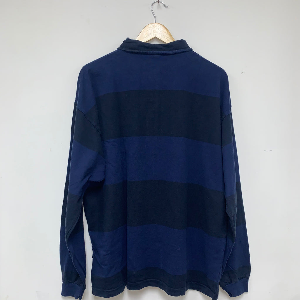 Vintage J Crew Navy Blue Stripe Cotton Rugby Shirt: Large