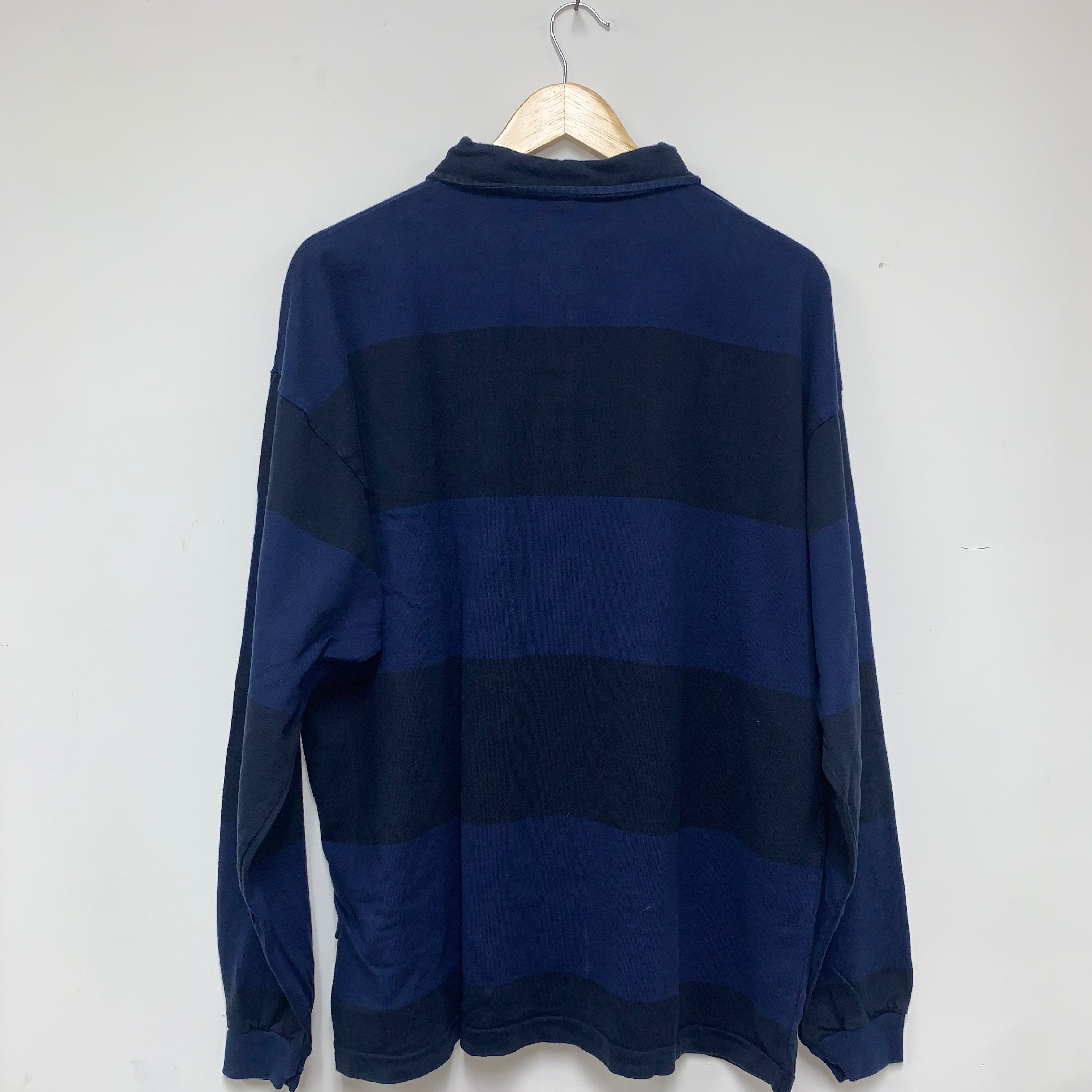 Vintage J Crew Navy Blue Stripe Cotton Rugby Shirt: Large