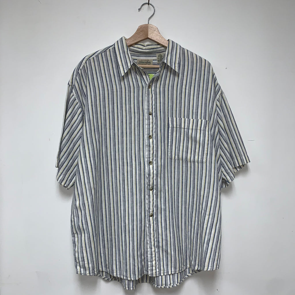 Vintage St. Johns Bay Linen/Cotton Striped Button Down: XL