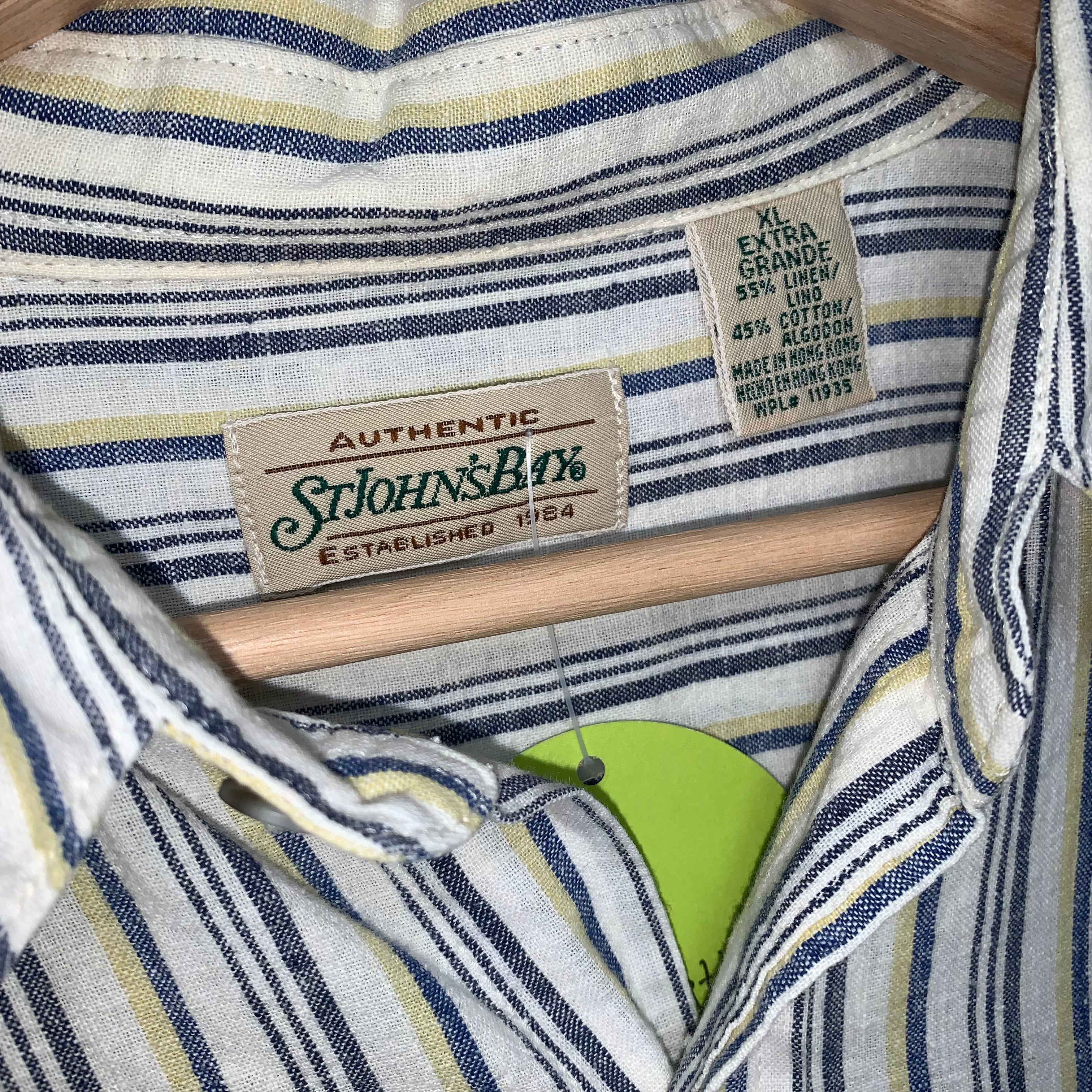 Vintage St. Johns Bay Linen/Cotton Striped Button Down: XL